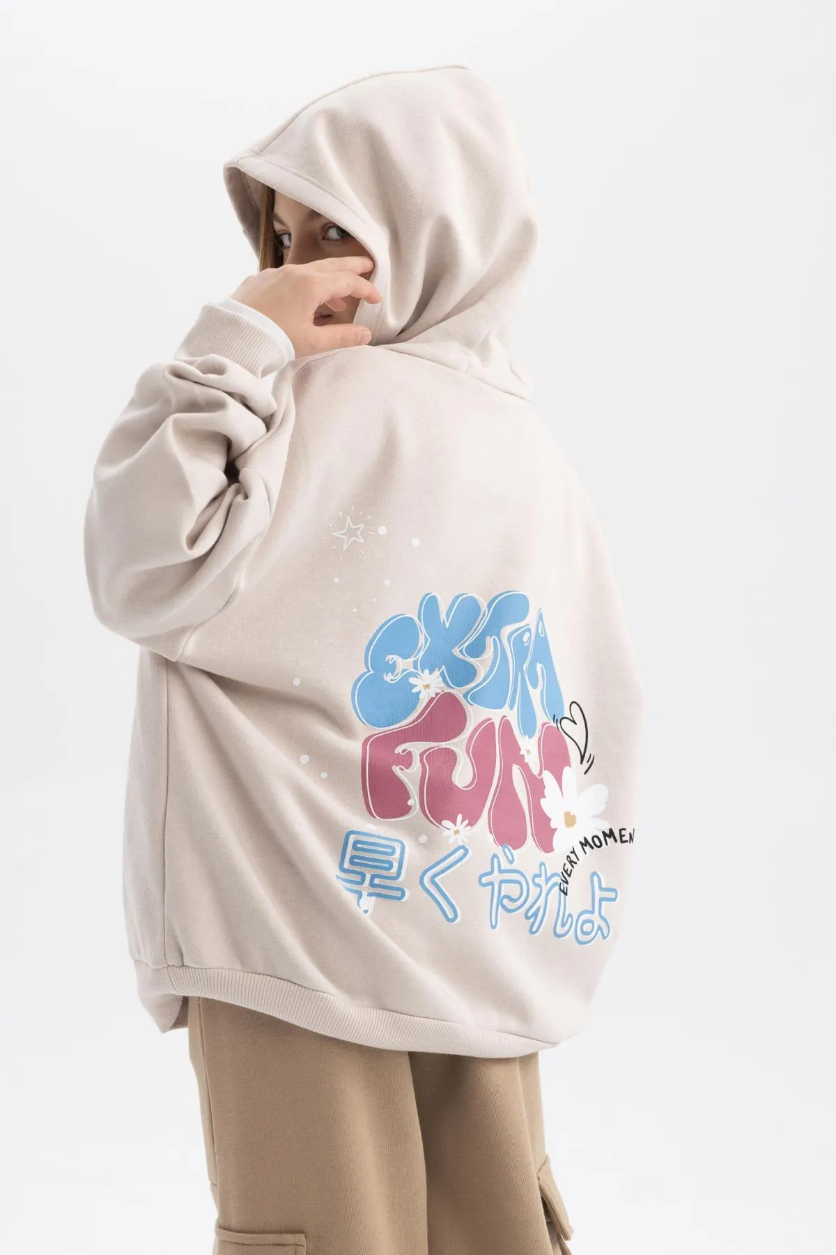 DeFacto  Dickes Kapuzen-Sweatshirt für Mädchen in Oversize-Passform mit weicher, flauschiger Innenseite