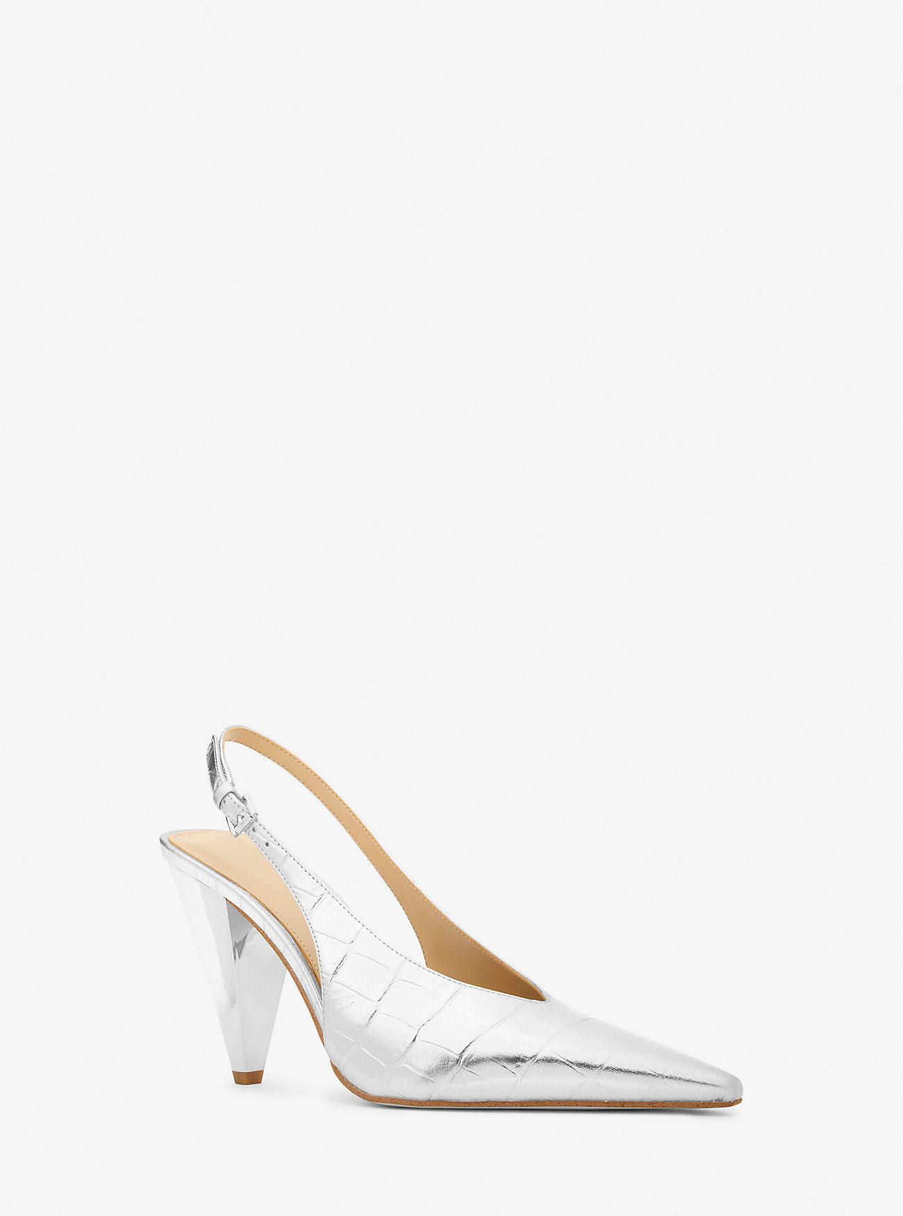 Electra Metallic Krokodillepreget Slingback-pumps i Lær - SØLV