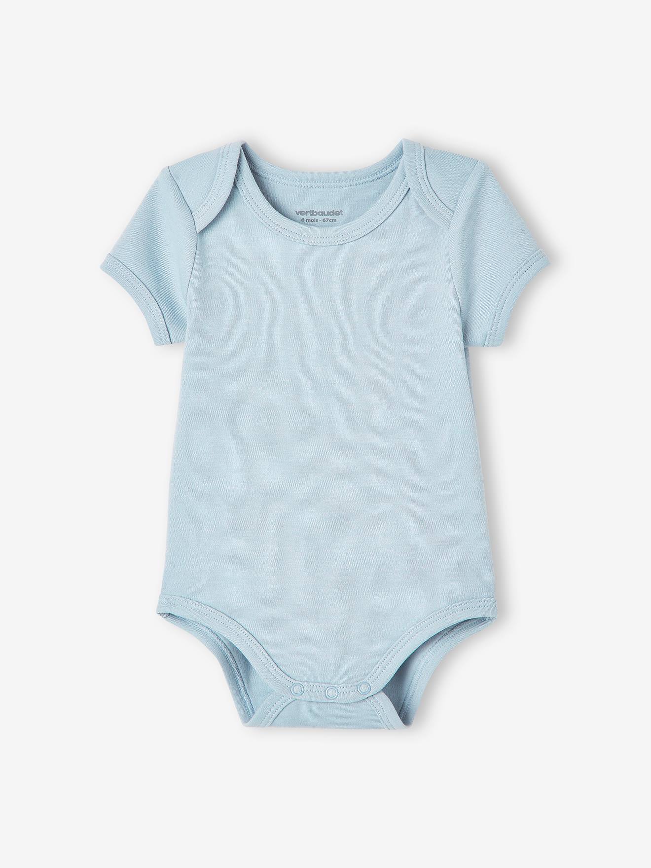 Lot de 7 bodies manches courtes ouverture US bébé BASICS lot bleu