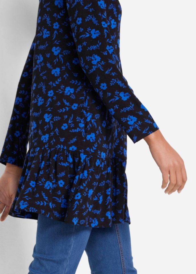 Bedruckte Shirt-Tunika mit LENZING™ ECOVERO™, langarm