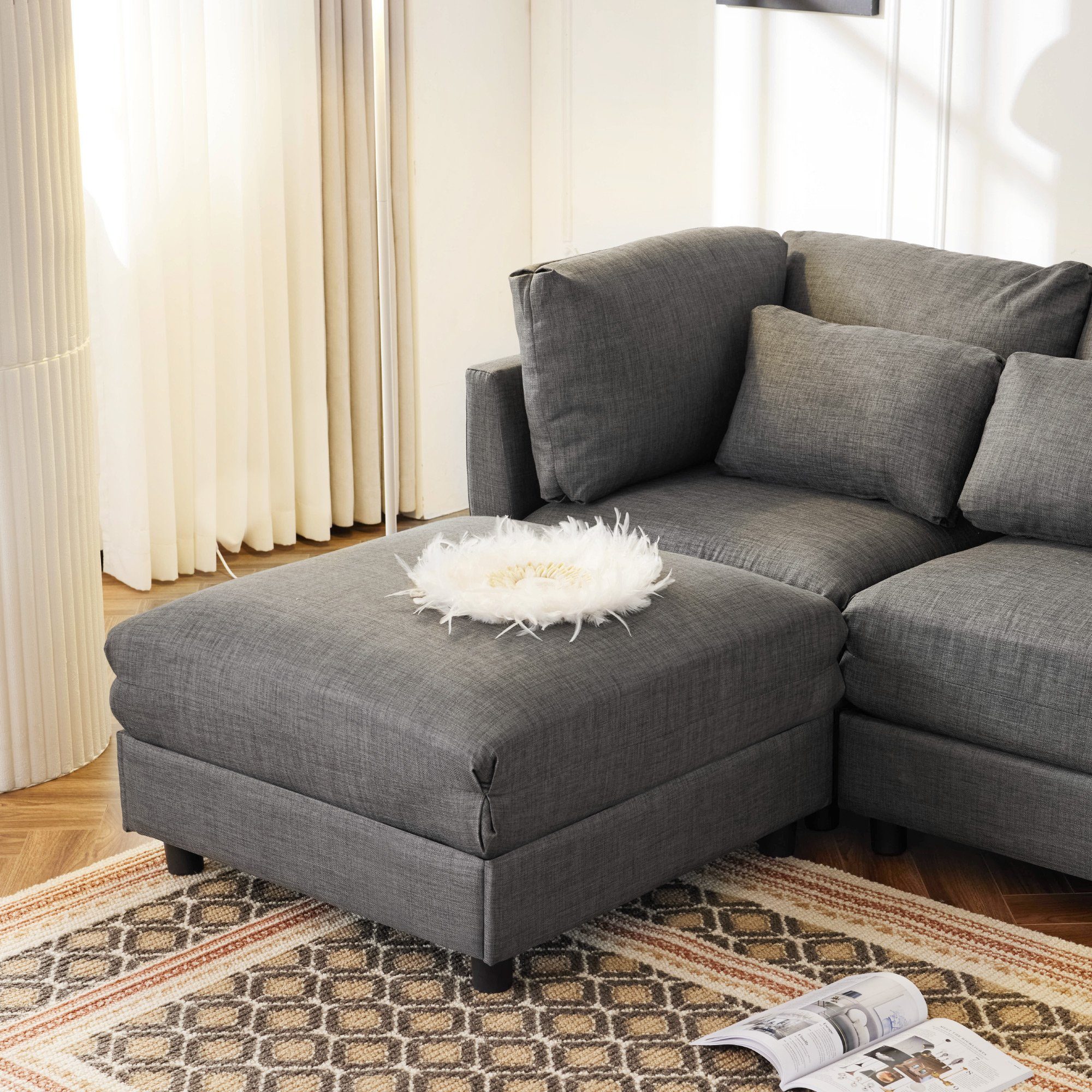 REDOM Sofa Ecksofa Schlafsofa, 3-Sitzer-Sofa, Wohnzimmersofa, Sofa mit Chaiselongue, mit Fußstütze