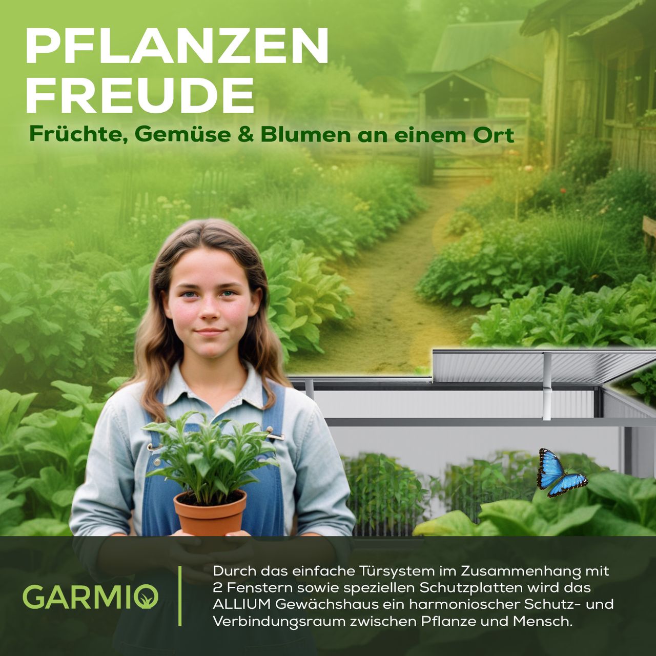 Garmio Frühbeet Mini Gewächshaus Allium Dachfenster, UV-Schutz, Alu Frühbeet, Mini-Gewächshaus