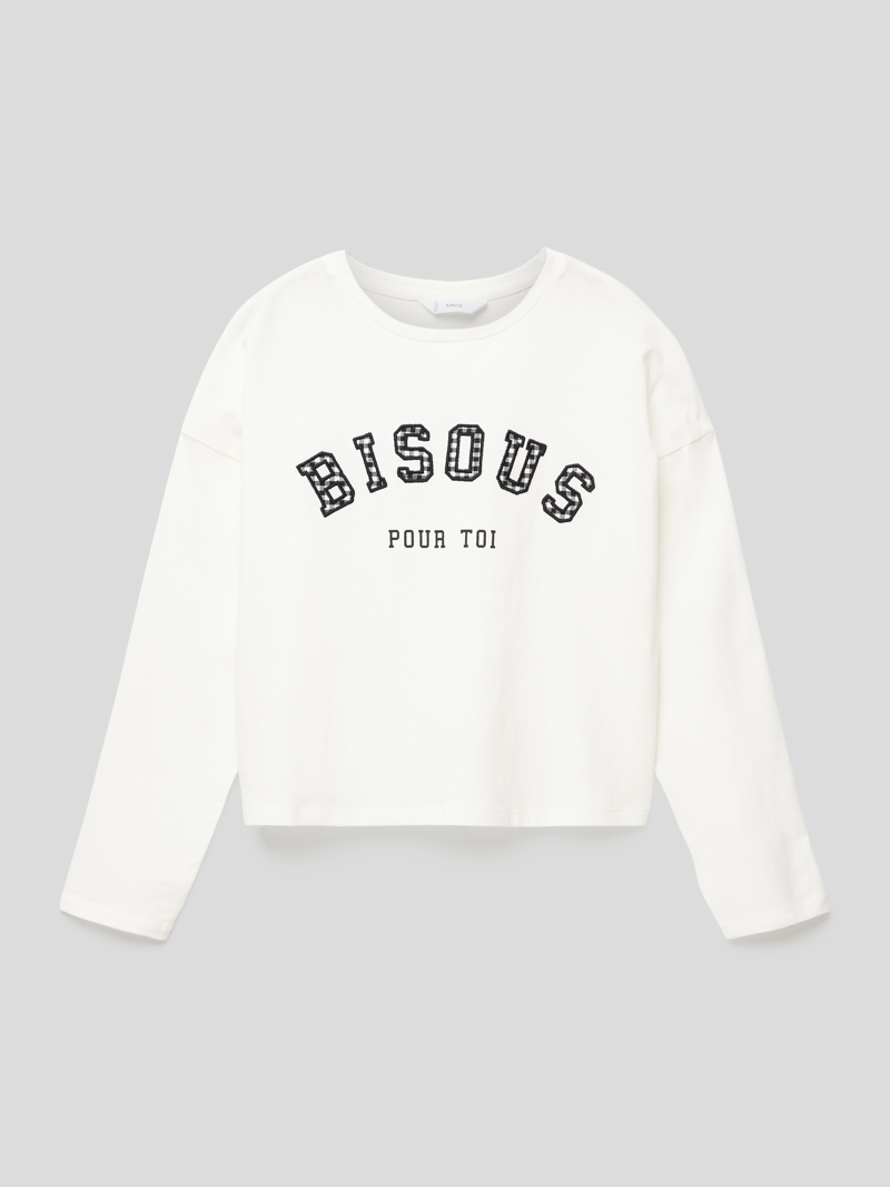 Longsleeve mit Statement-Print Modell 'BISOUS' in offwhite