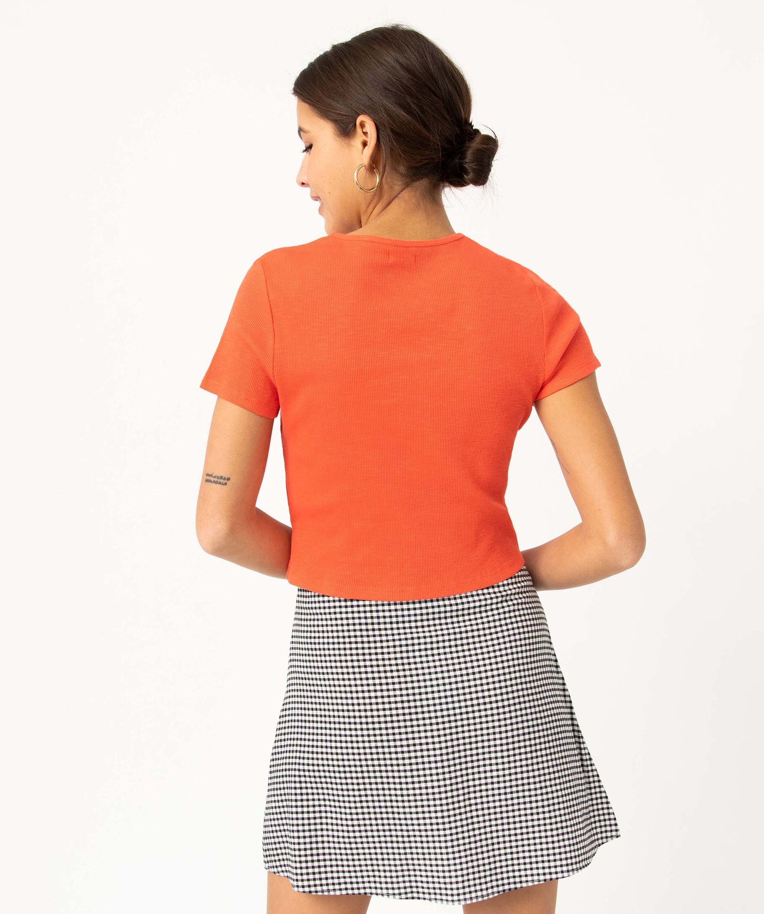 Tee-shirt femme à manches courtes en maille ctelée rouge | GEMO