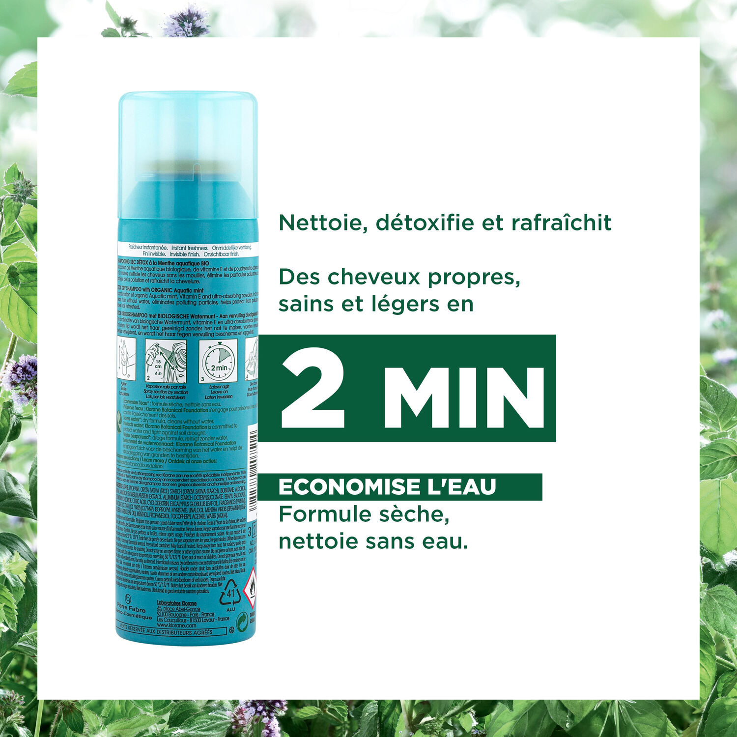 Klorane Shampoing Sec Menthe Aquatique Bio - 150 ml