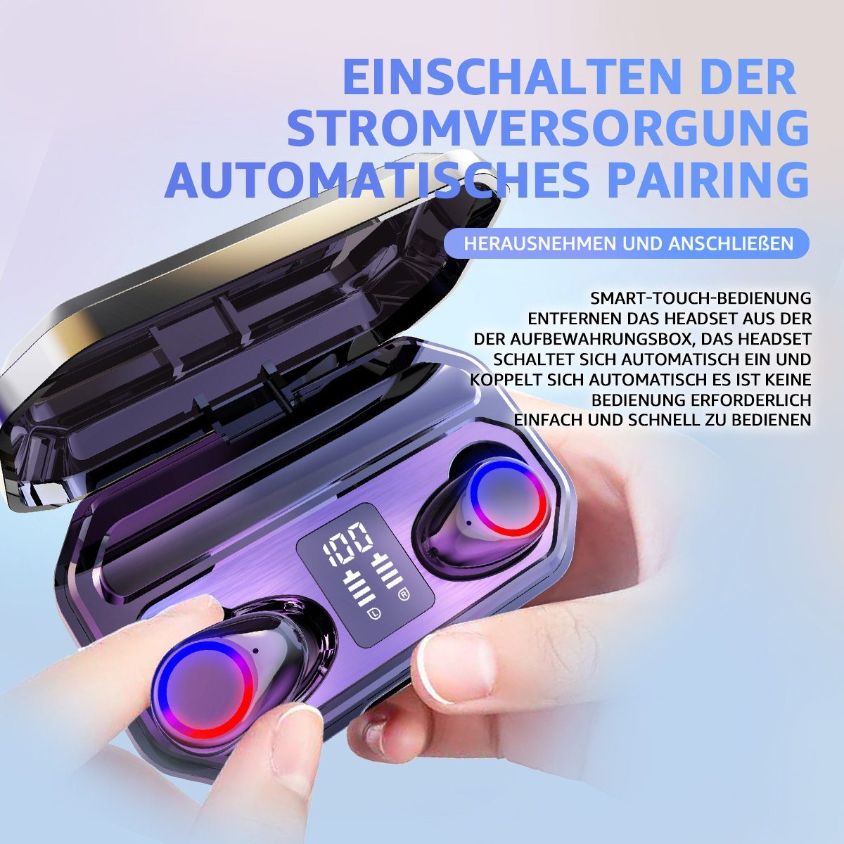 7Magic In-Ear-Kopfhörer mit Mikrofon Bluetooth 5.2 LED Anzeige True-Wireless Bluetooth-Kopfhörer (Siri, Voice Assistant, Rauschunterdrückung, Wireless Earbuds, IPX7 Wasserdicht Kabellose Kopfhörer)