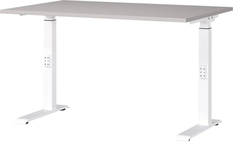 GERMANIA Sitz-Stehschreibtisch Metall, Spanplatte Kaschmir Weiß C-Fuß 1.200 x 800 x 910 mm