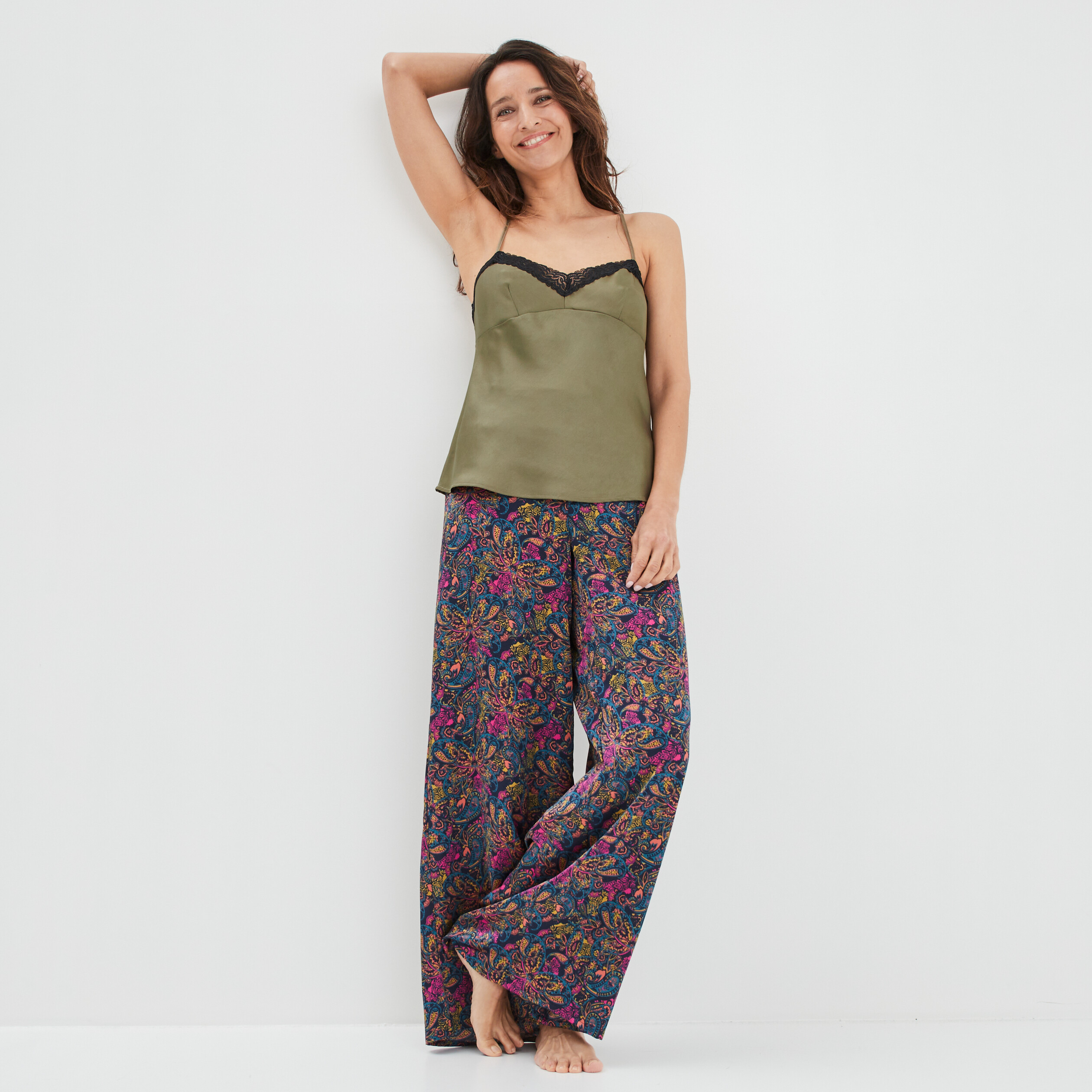 Ensemble pyjama satin 2 pièces bleu femme | La Halle
