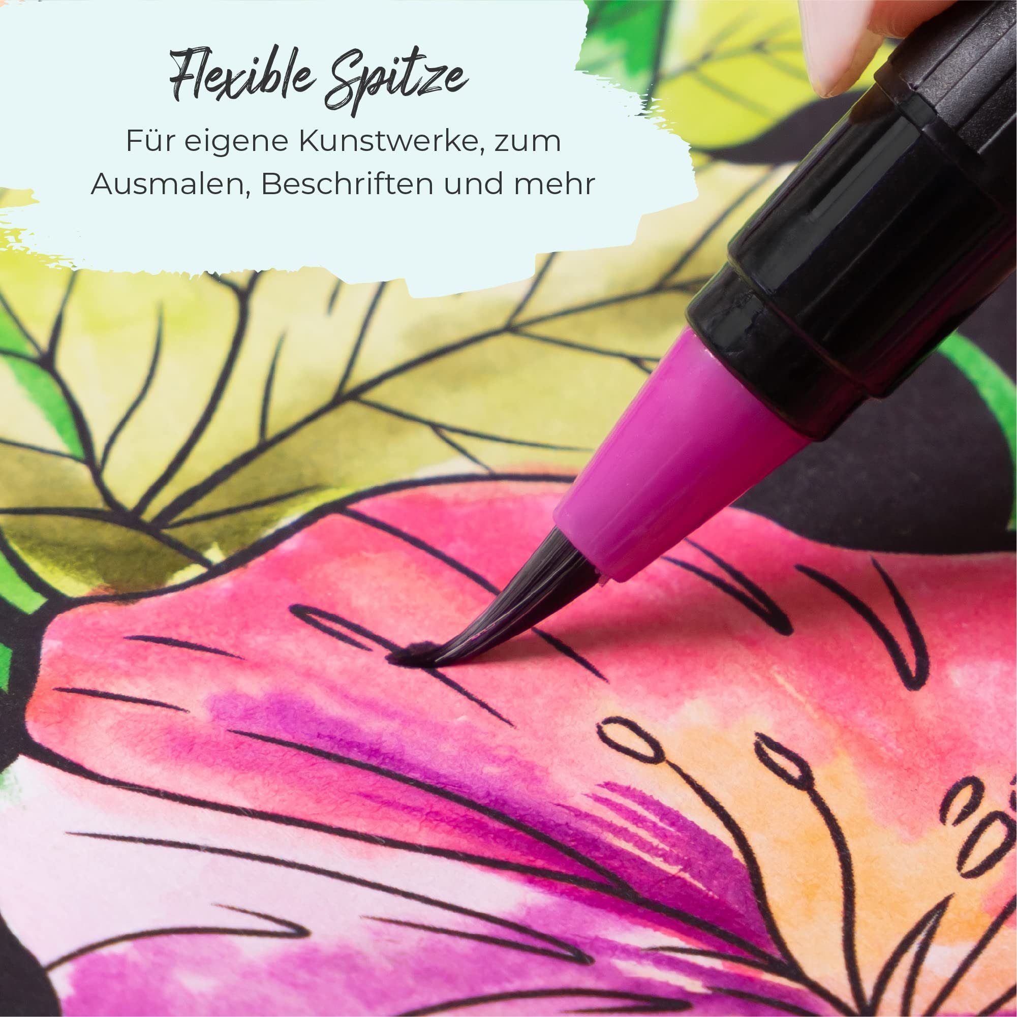 Colorya Pinselstift 50er Pinselstifte-Set mit Nylonspitze und praktischer Tragetasche, 50er Pinselstifte Set mit Nylonspitze und Tragetasche