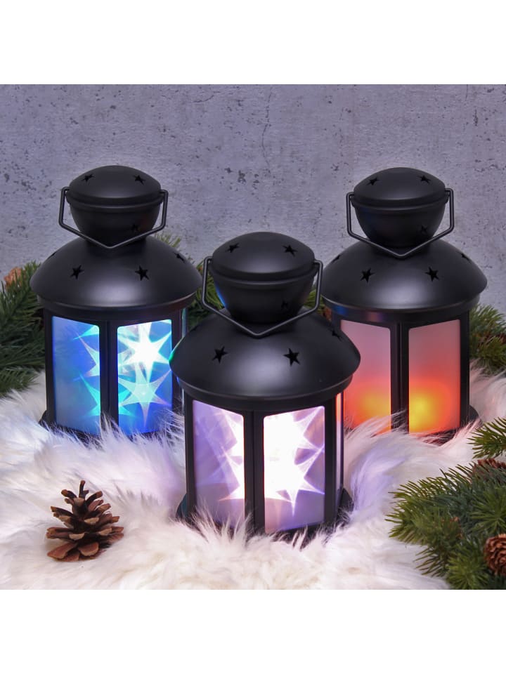MARELIDA LED Laterne weiße Sternenmuster bewegt oder Dauerleuchten H: 22cm in schwarz günstig kaufen onesize