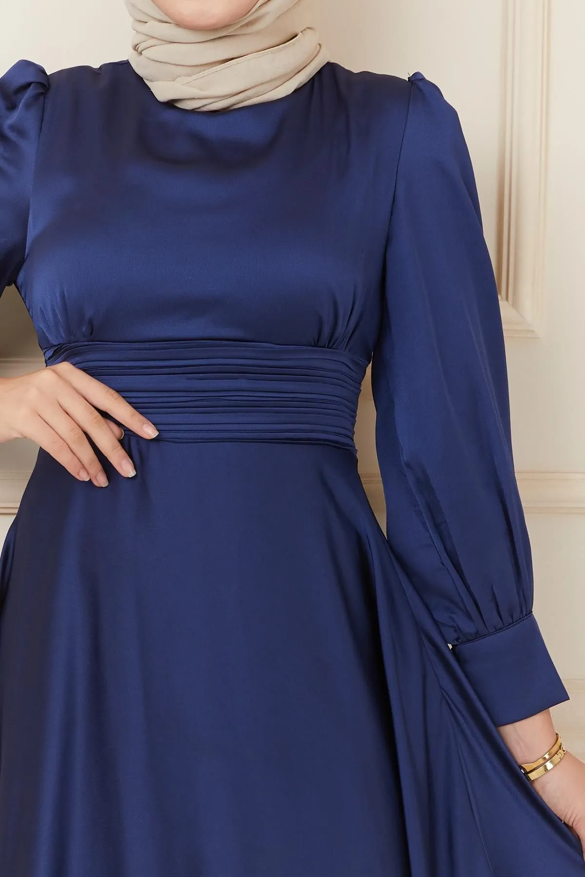 Olcay  Abendkleid mit Taillenfalten und Gürtel MARINEBLAU 1595