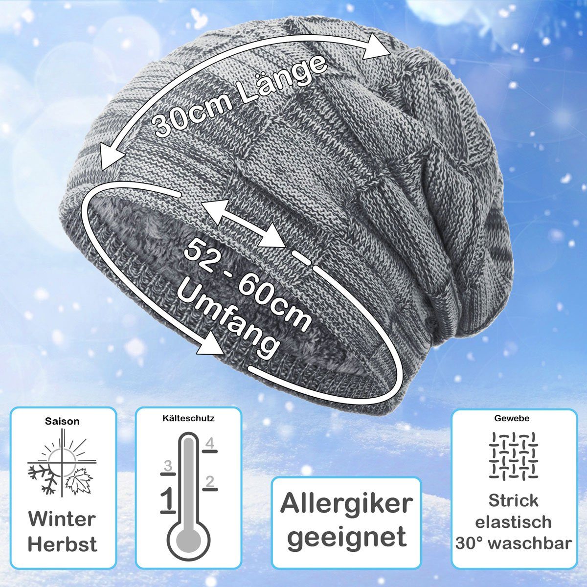 compagno Strickmütze (1-St) Gefütterte Beanie Wintermütze Damen Herren Mütze Haube Winter Herbst