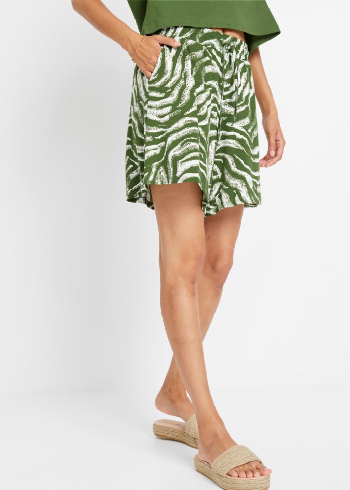 Weite Viskose-Jerseyshorts mit High-Waist-Bequembund