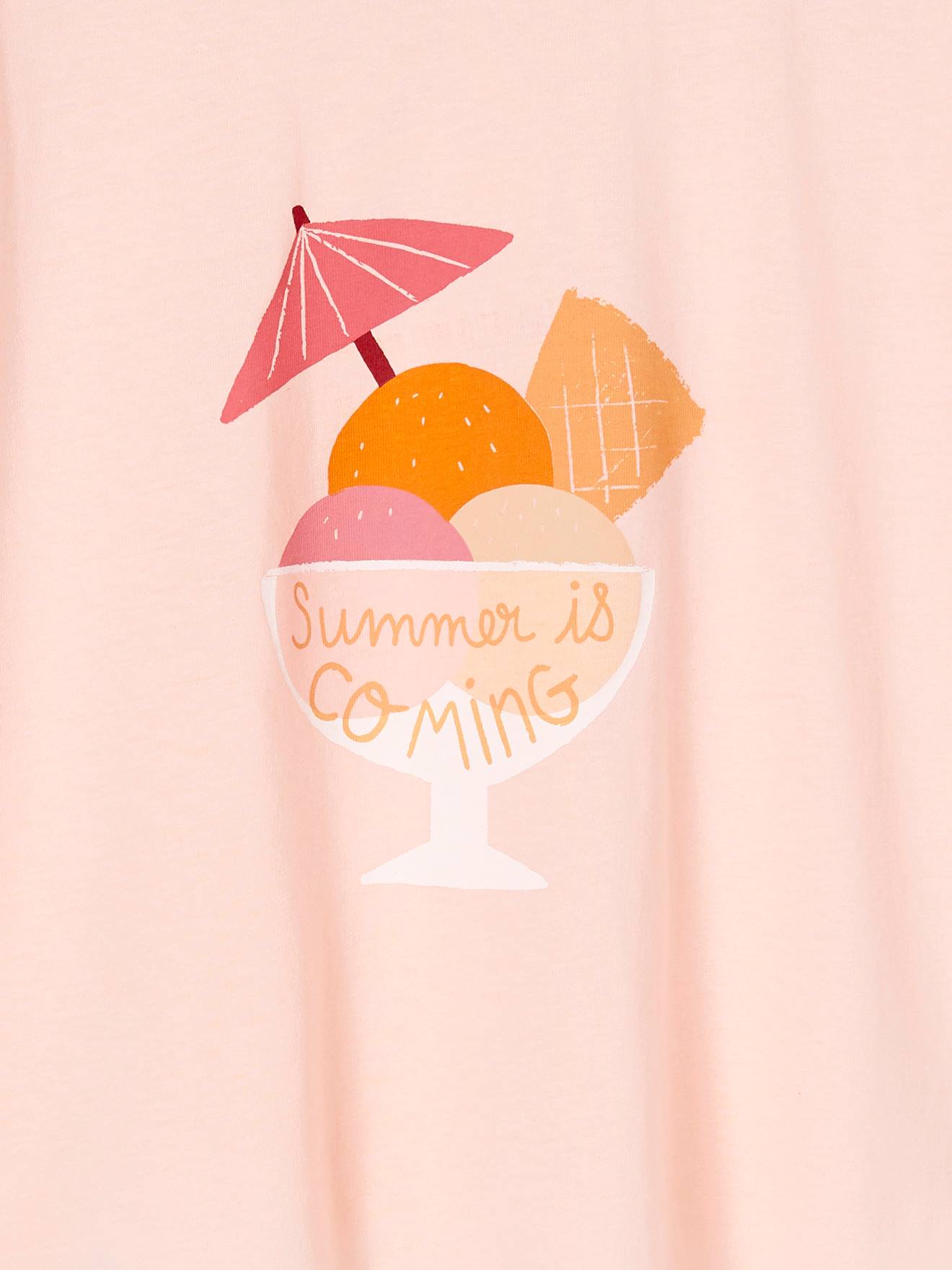 T-shirt motif été fille manches épaules rose bonbon