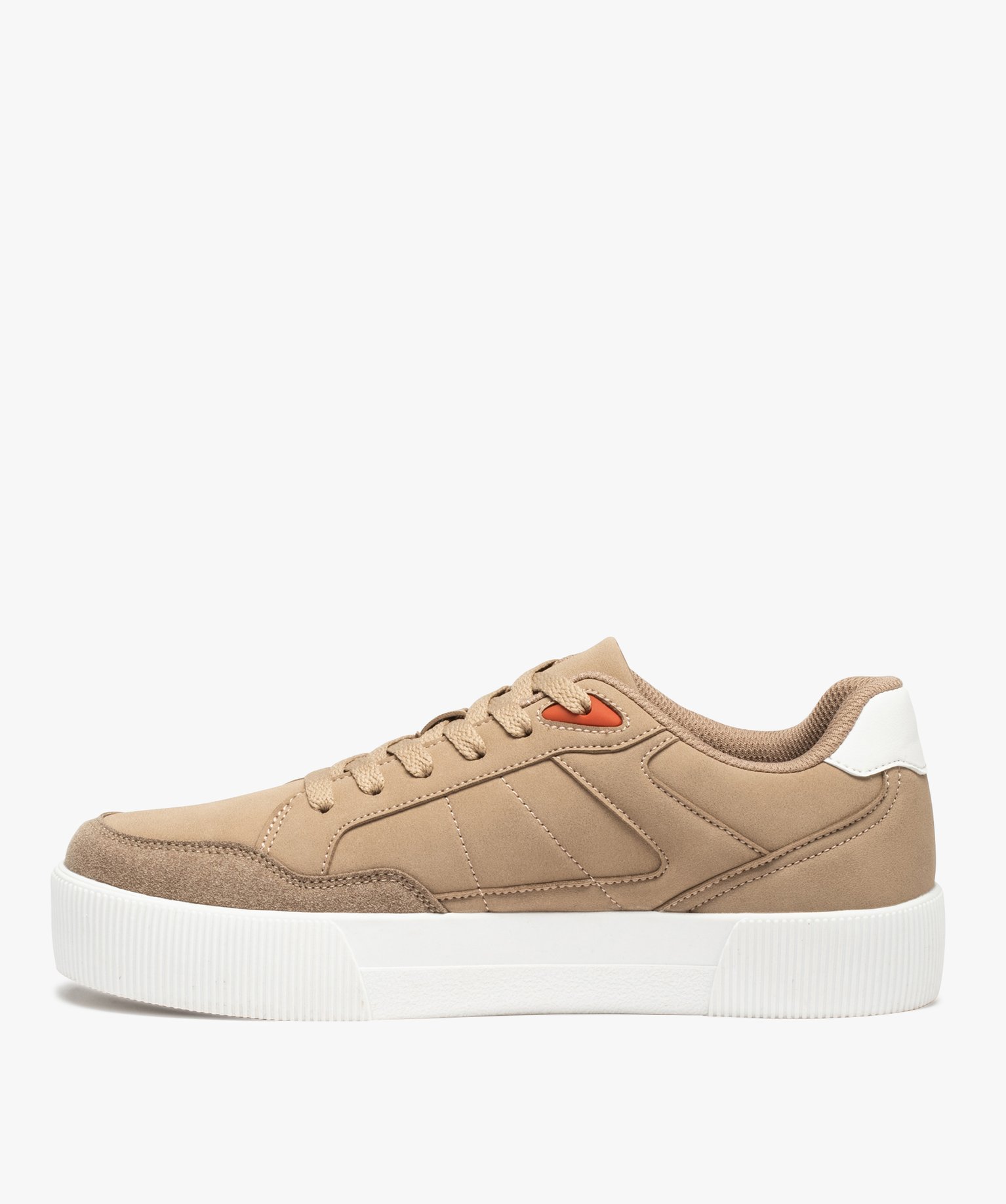 Baskets homme unies à tige basse fermeture lacets beige | GEMO
