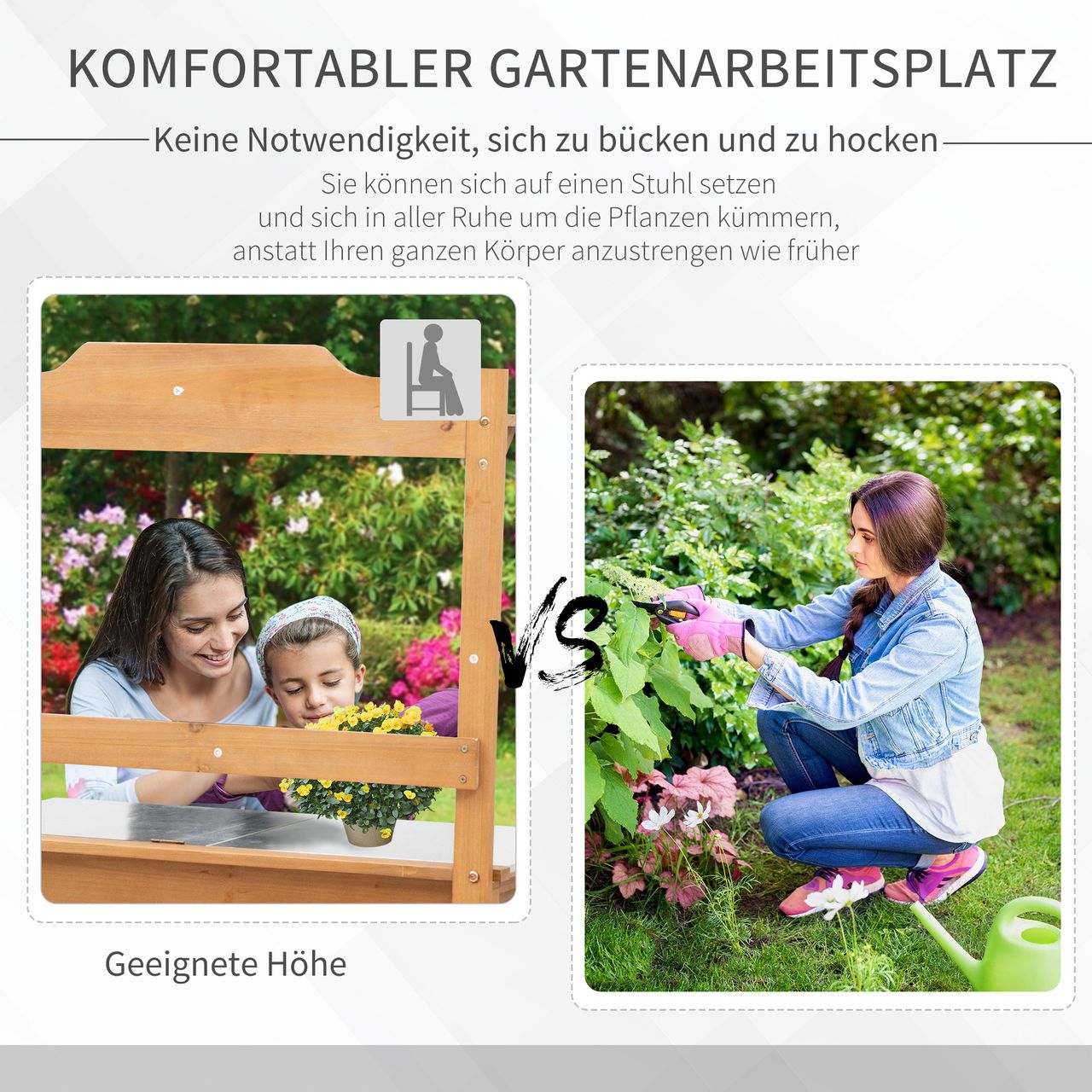 Outsunny Pflanztisch mit verzinkter Arbeitsplatte Blumenständer aus Tannenholz Metall Natur