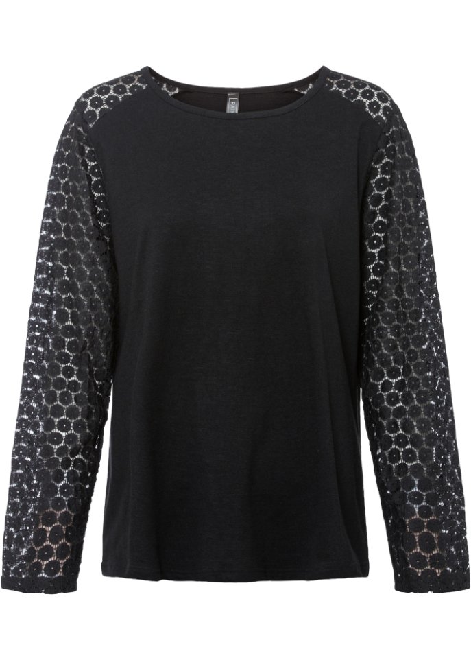 Shirt aus Flammgarn mit Ärmeln aus Spitze