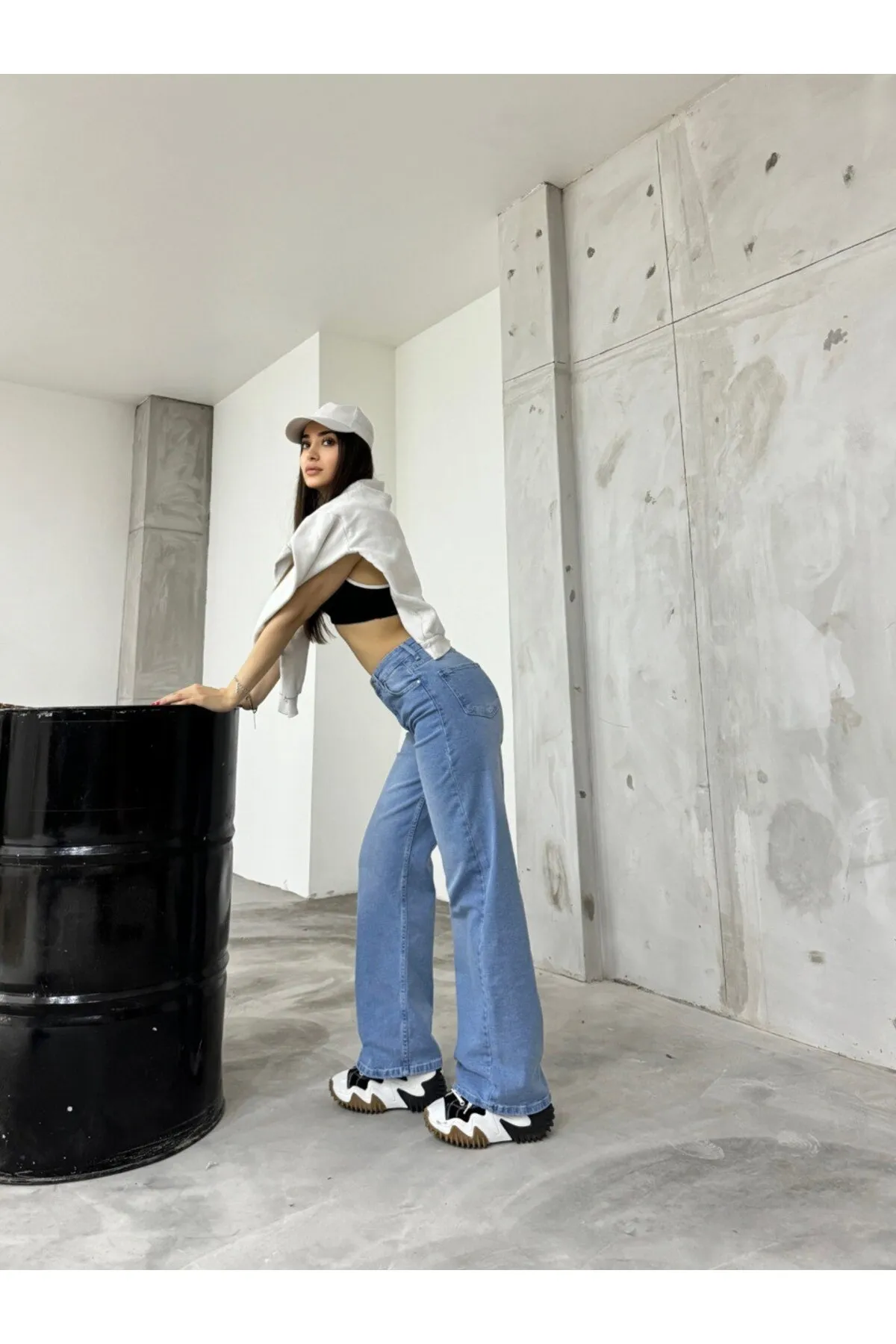 BİKELİFE  Hellblaue Jeans mit hoher Taille und weitem Bein aus Lycra für Damen