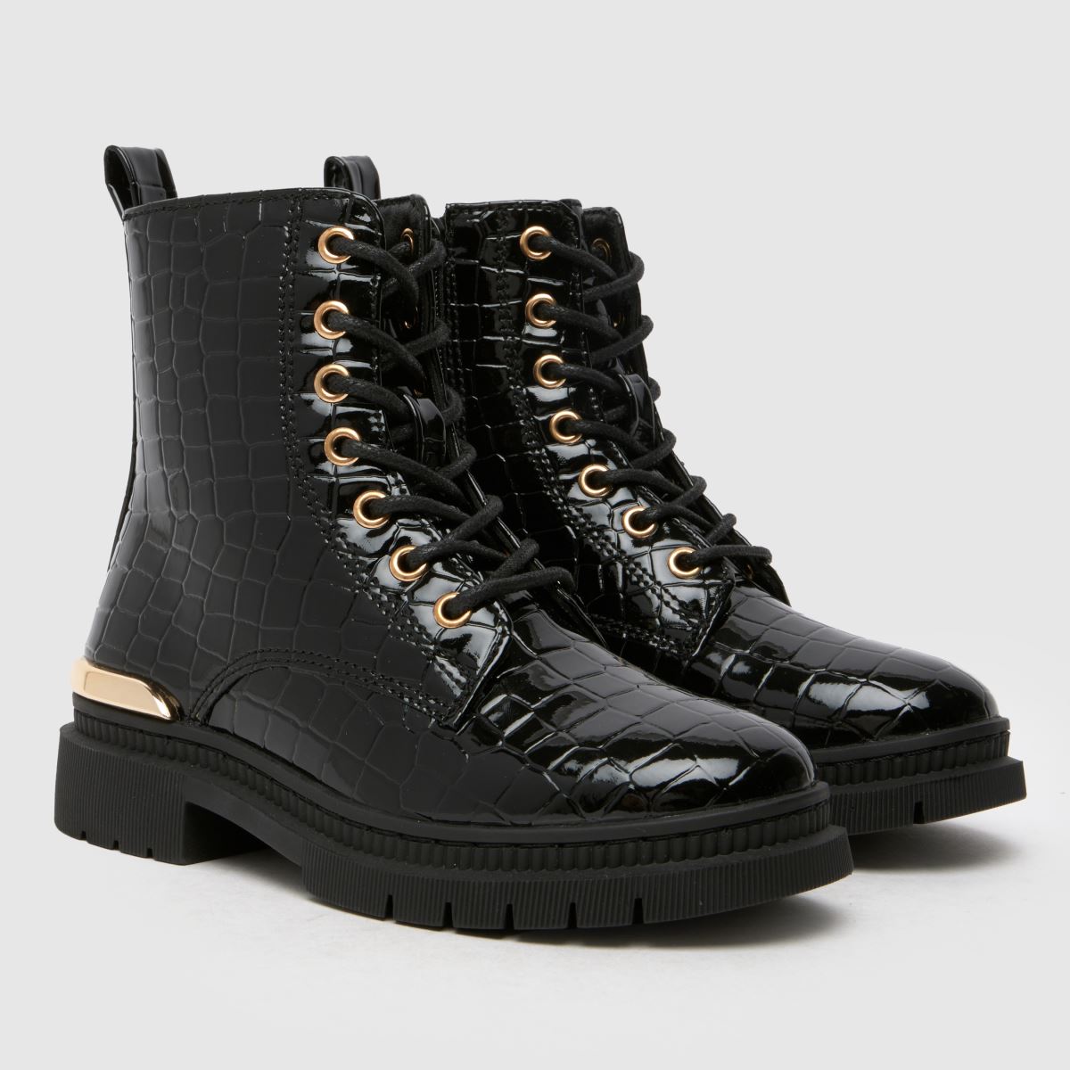Schuh svarta Cindy lackerade krokodilfärgade flickstövlar