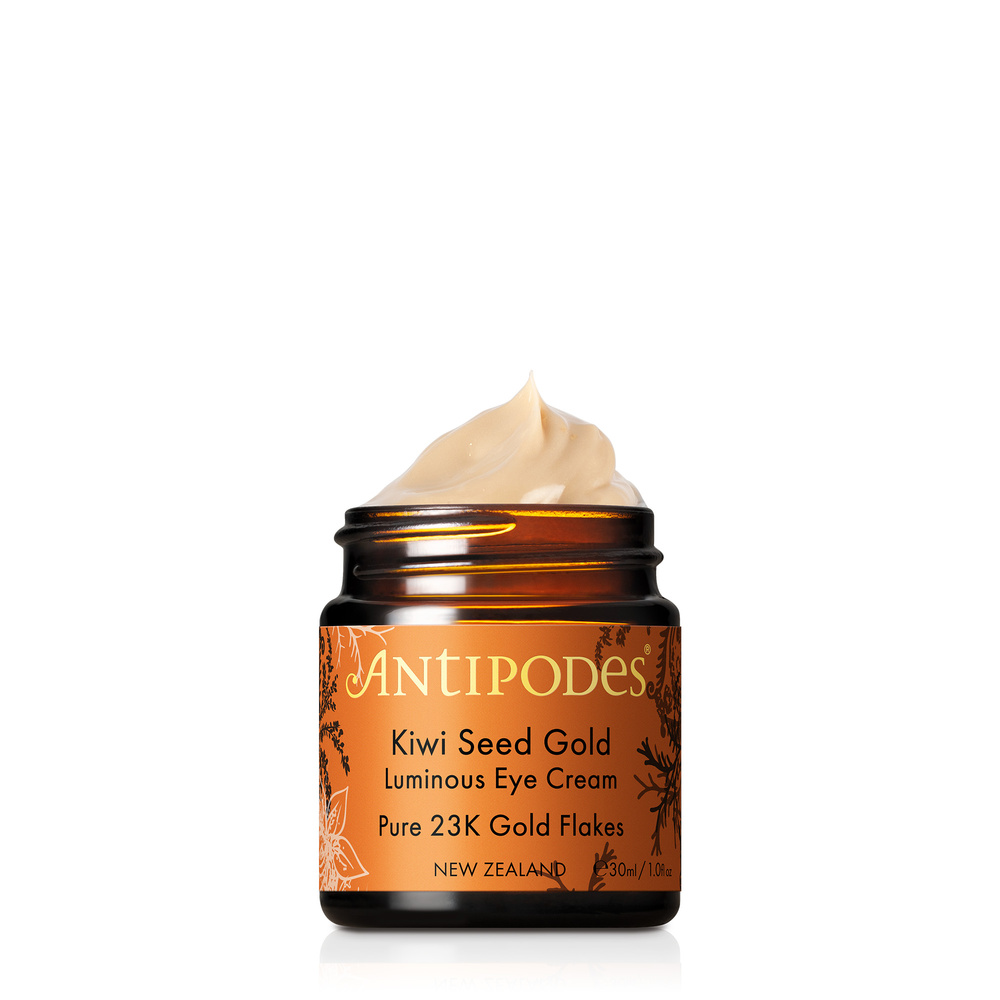 Antipodes Kiwi Seed Gold Contour Des Yeux Éclat D’Or À L'Huile De Kiwi Crème contour des yeux illuminatrice naturelle aux flocons d'or 23 carats