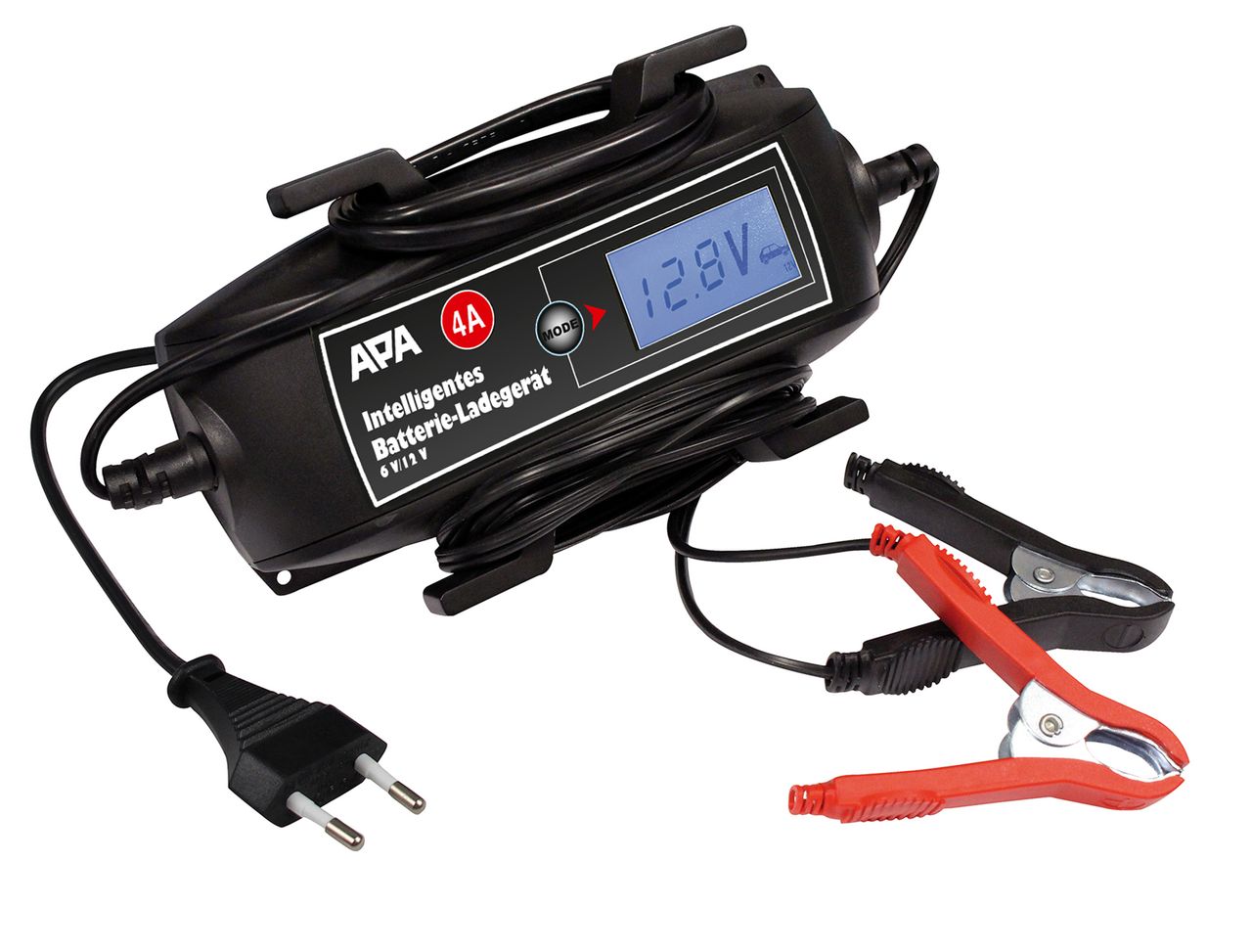 APA Int. Batterieladegerät 6/12V 4A mit Kabelaufroller