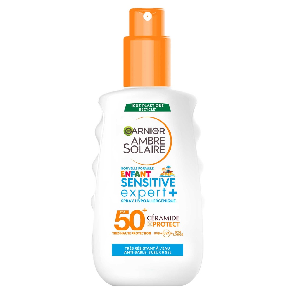 garnier Ambre Solaire Sensitive Expert+ Enfant Spray solaire hypoallergénique enfant FPS50+ peaux sensibles HP