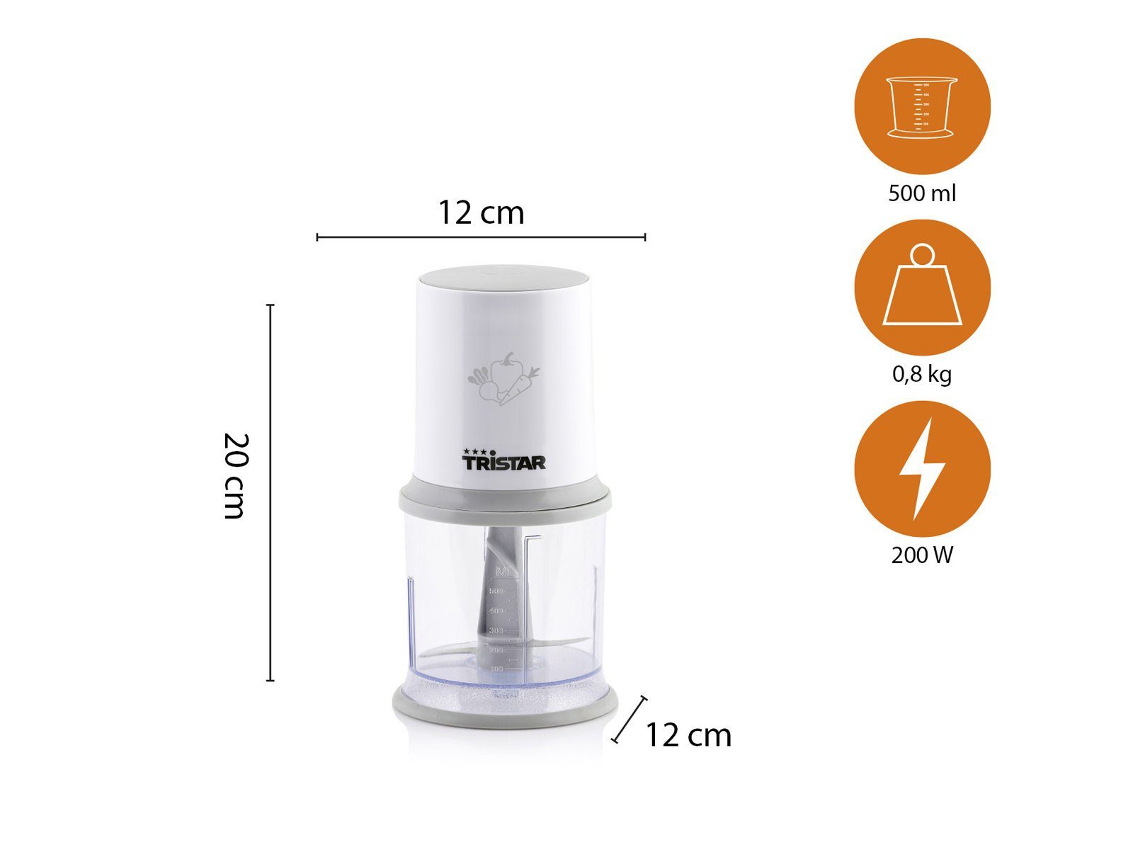 Tristar Zerkleinerer, 200 W, Elektrischer Food Chop-per Mehrzweck Zwiebel Gemüse-Schneider Mixer