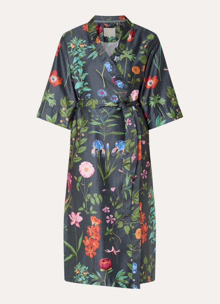 Kimono Essenza Ilona Marigold, confecționat din bumbac organic cu imprimeu floral.