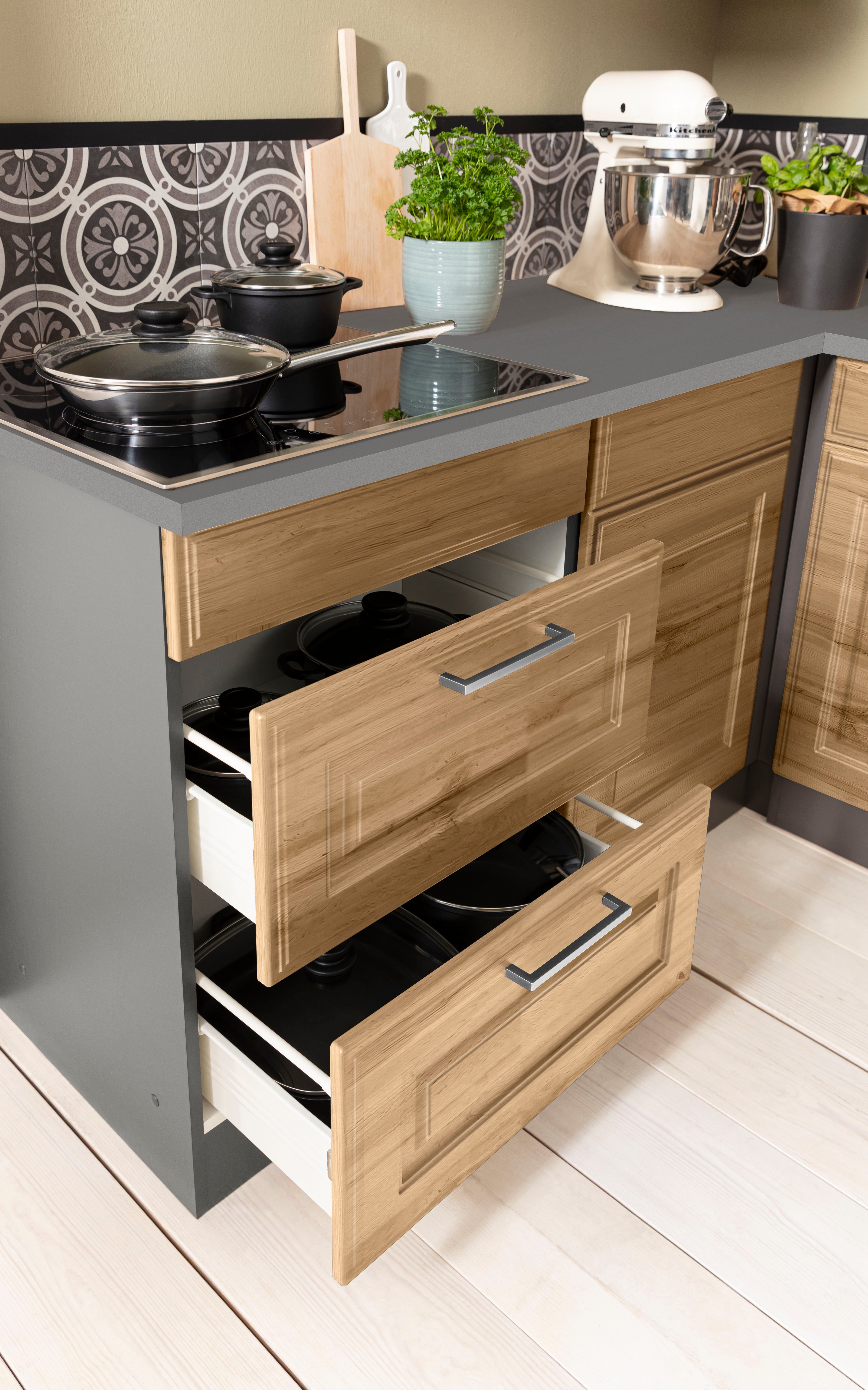HELD MÖBEL Winkelküche Stockholm, Stellbreite 320/170 cm, mit hochwertigen MDF Fronten im Landhaus-Stil