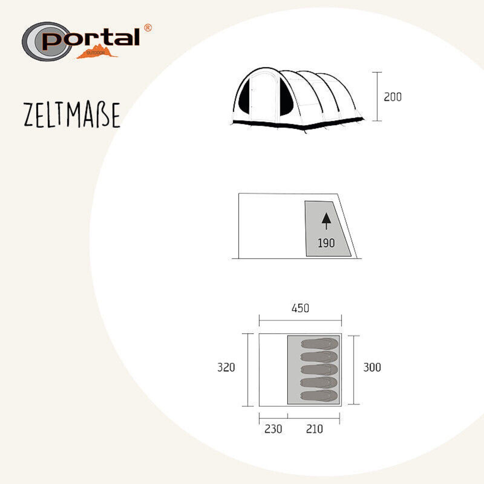 Portal Outdoor Tunnelzelt Zelt für 5 Personen wasserdicht wasserfest Familienzelt Camping Gamma, Personen: 5 (mit Transporttasche), mit Mokitonetz und Tragetasche