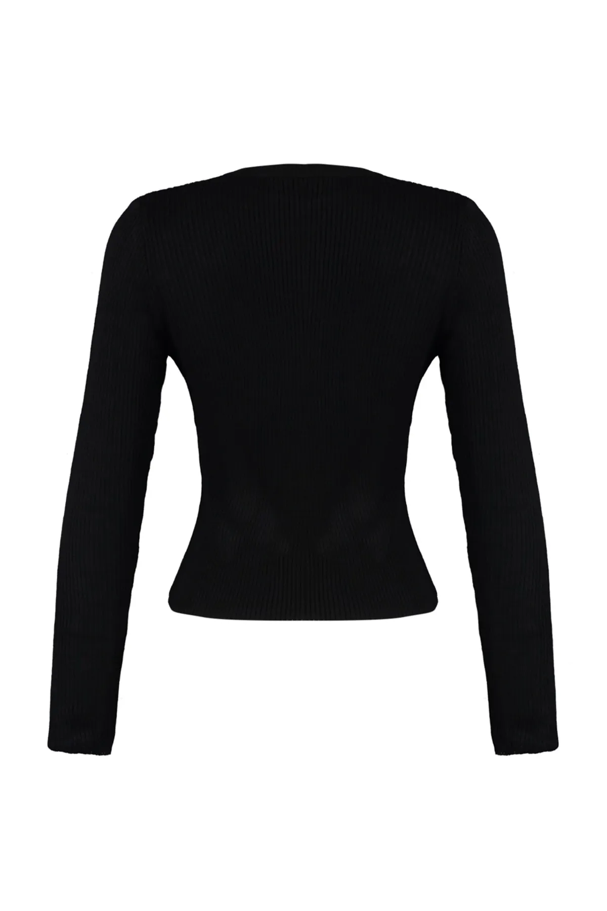 Trendyol Collection  Schwarzer Basic-Pullover aus schnurgebundenem Strick TWOAW22KZ1708