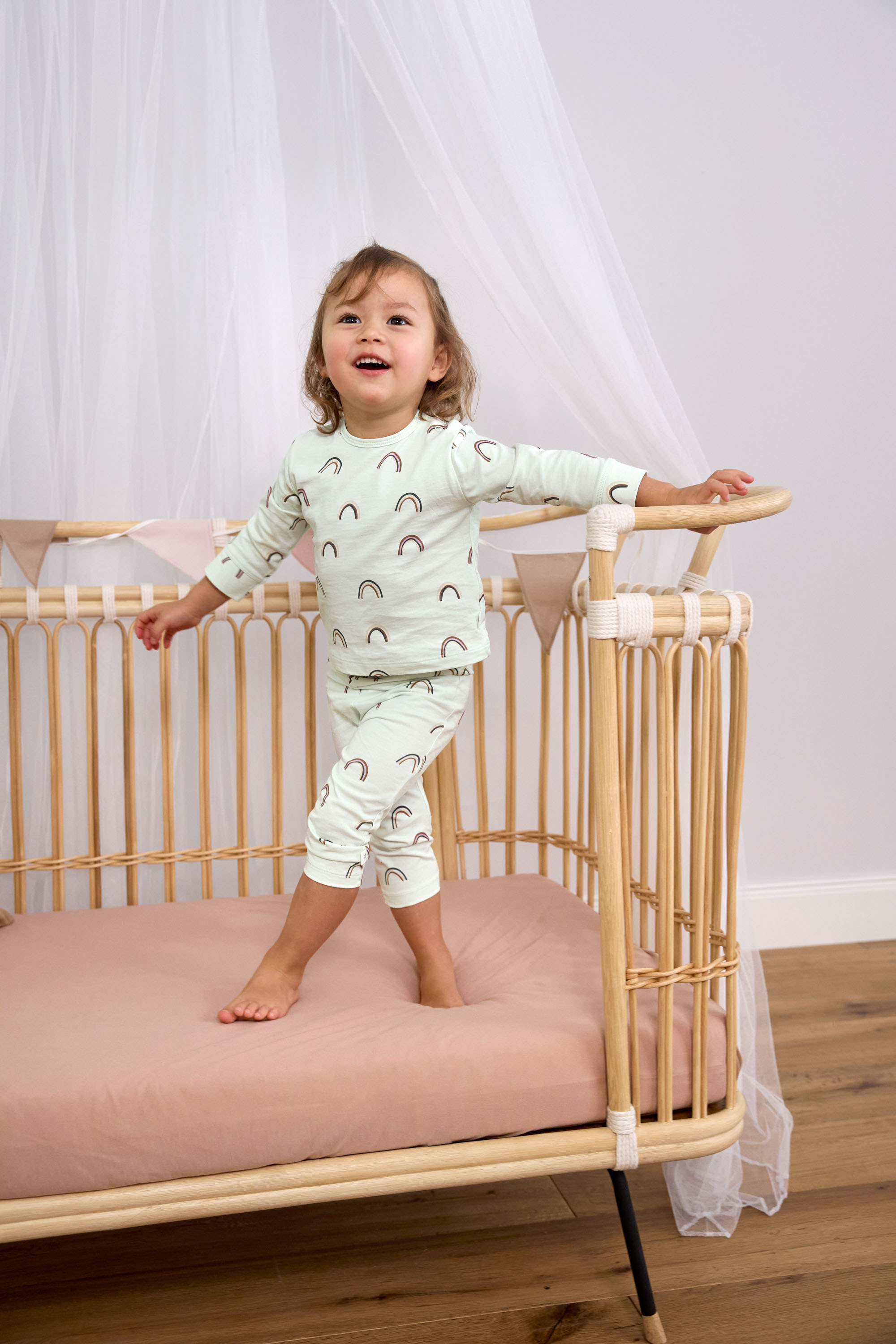 Kinder Pyjama lang - Bio Baumwolle, Regenbogen Mint