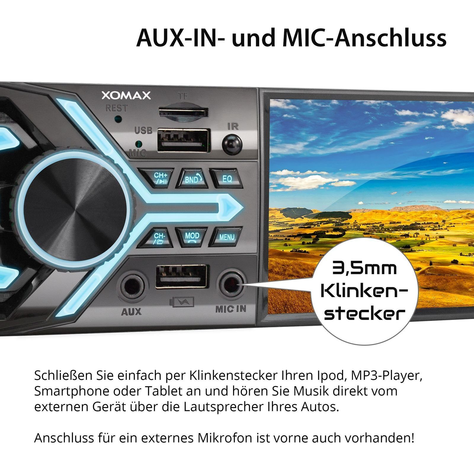 XOMAX XM-V426 Autoradio mit 4 Zoll Bildschirm, Bluetooth, 2x USB, SD, 1 DIN Autoradio