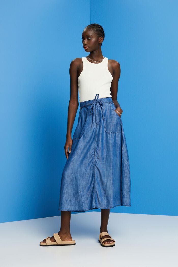 Aus TENCEL™: Midi-Rock in Jeans-Optik