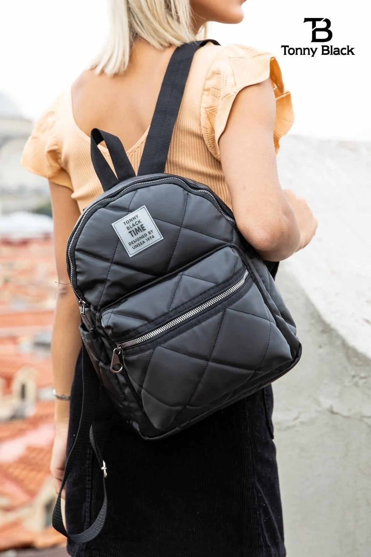 Tonny Black  Original Damen-Rucksack mit großem Volumen, Komfortmodell, 4 Fächer, für Reisen, Schule, Sport und den täglichen Gebrauch