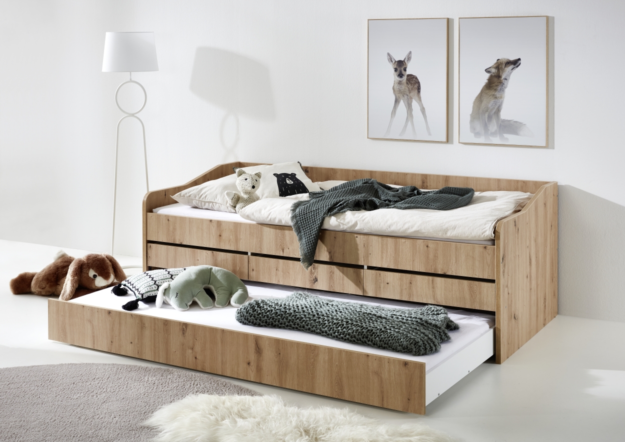 Relita Funktionsbett JILL 90x200 ohne Lattenrost, 3 Schubladen u. Bettschublade Artisan Dekor