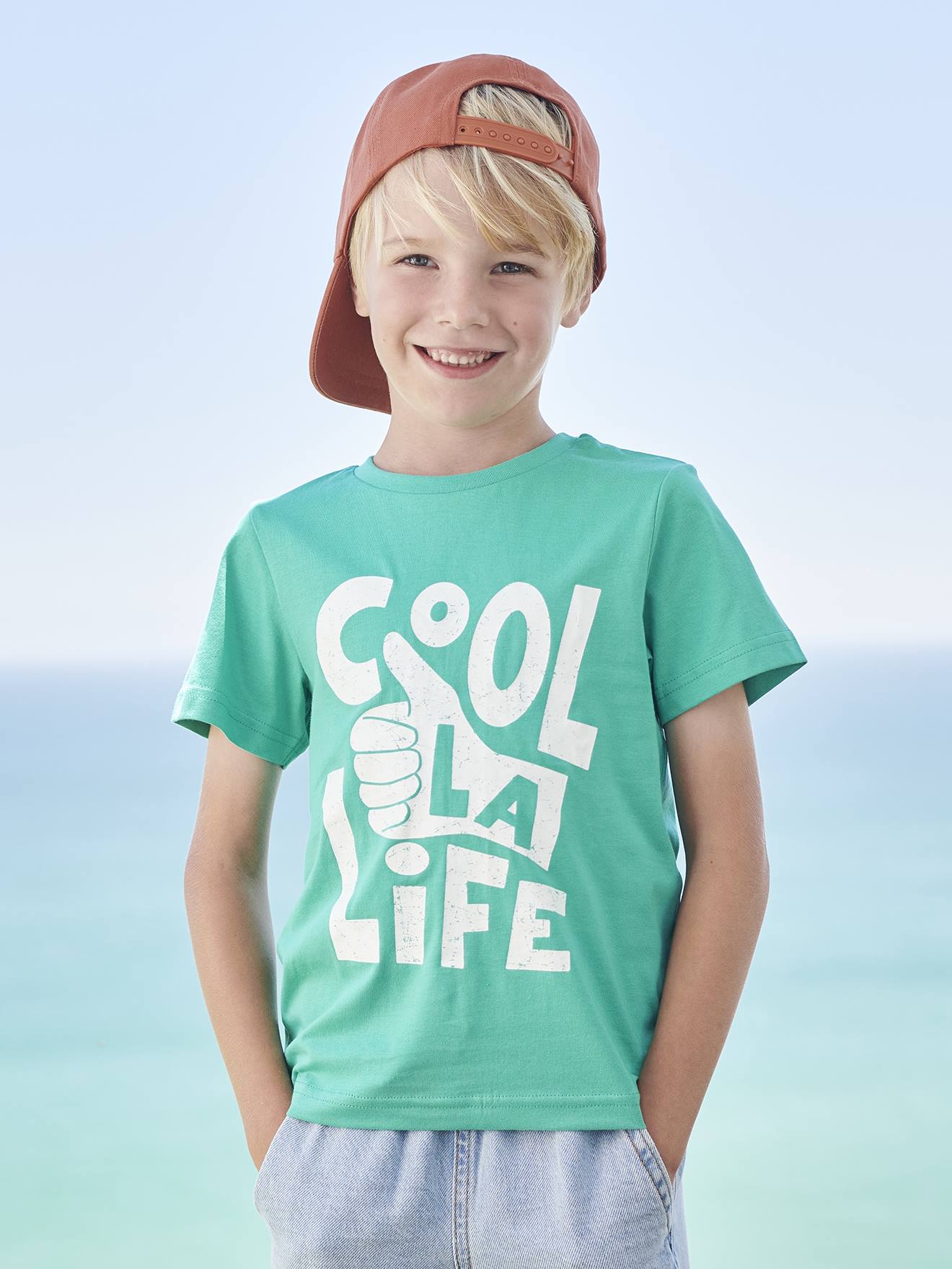 Vertbaudet Jungen T-Shirt mit Schriftzug oder Print BASIC Oeko-Tex - wollweiß