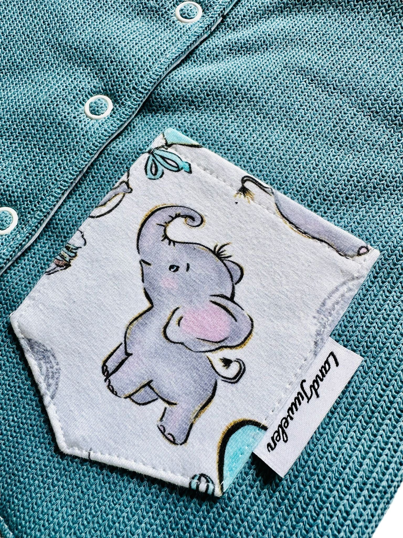 Land-Juwelen Kapuzenstrickjacke Strickjacke Elefant weiß mint türkis
