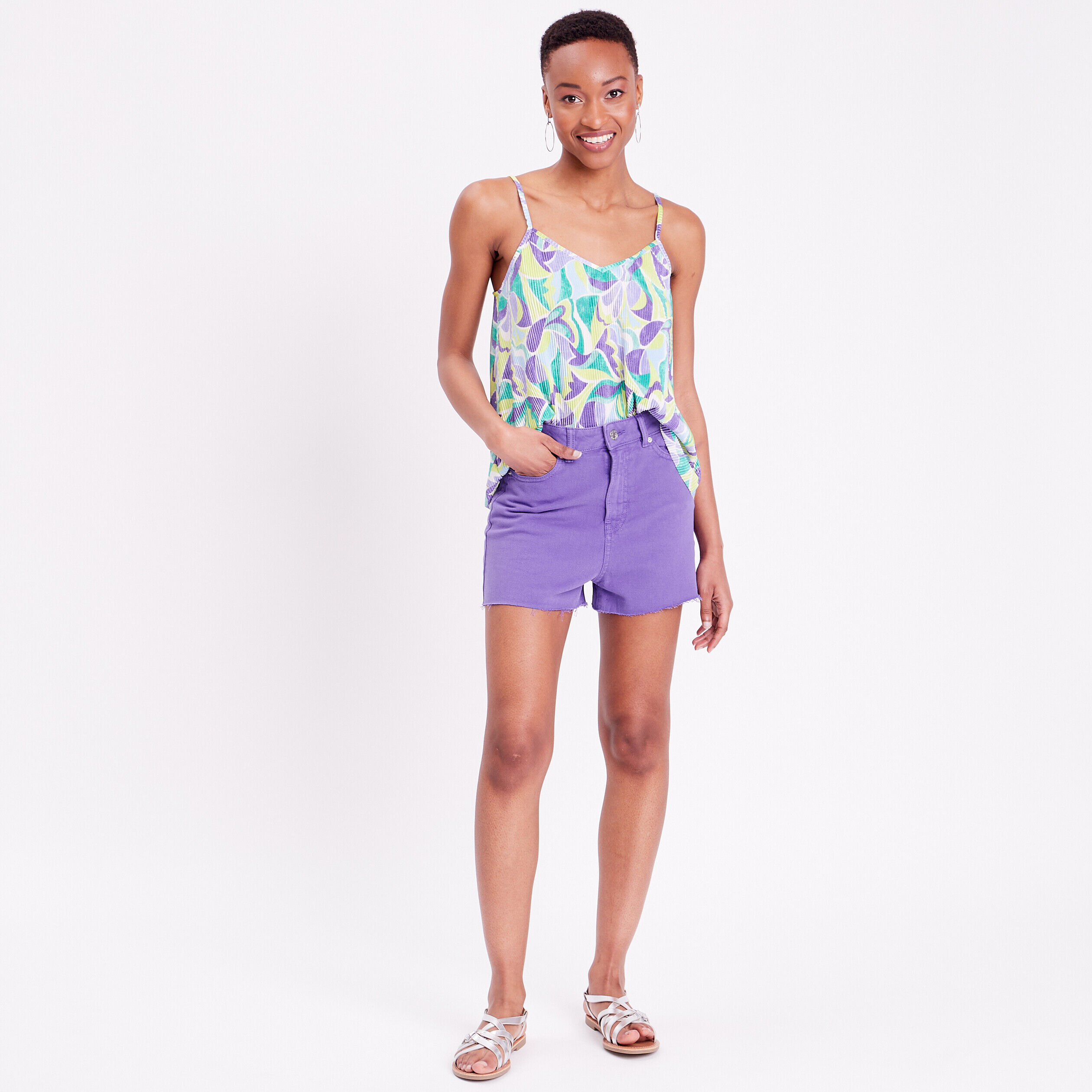 Short droit bords francs violet foncé femme | Cache Cache