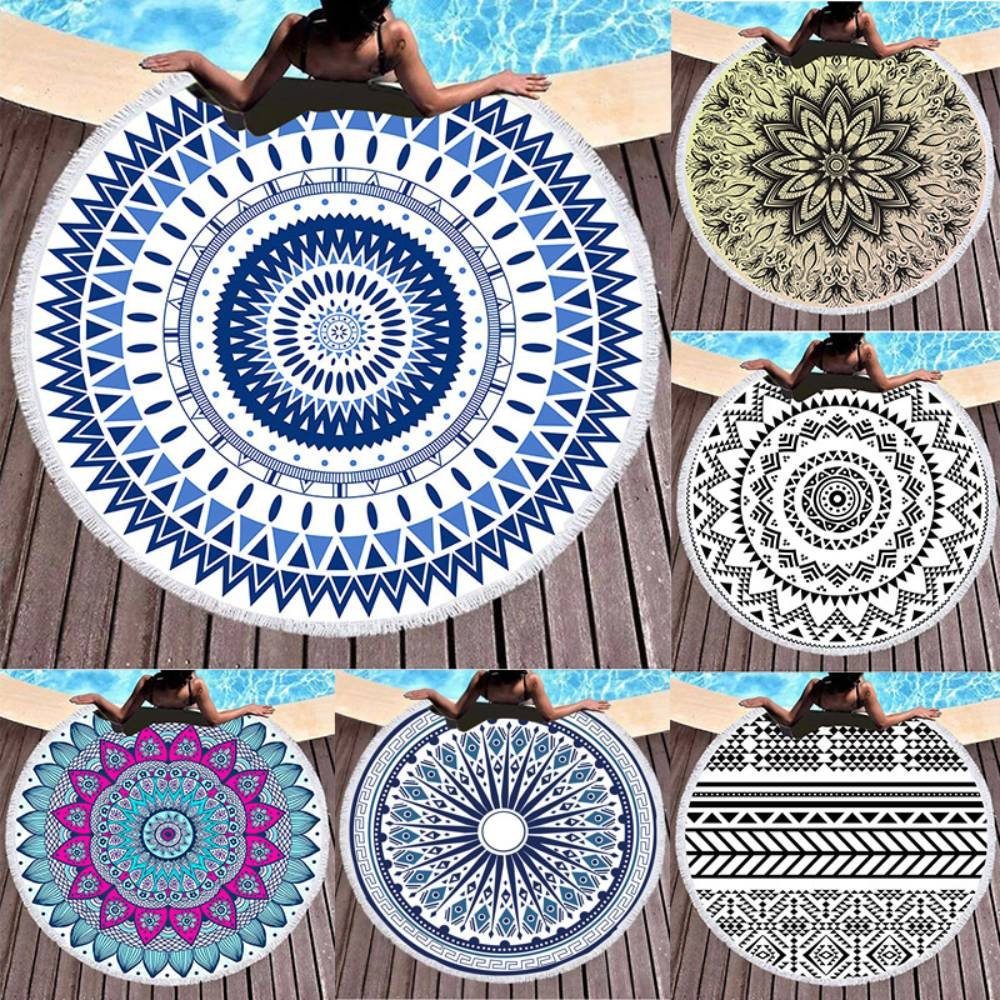 Blusmart Strandtücher Rundes Strandtuch mit Quasten, mit Quastengefühl, Sonnenschutztuch, Poolhandtuch 150cm