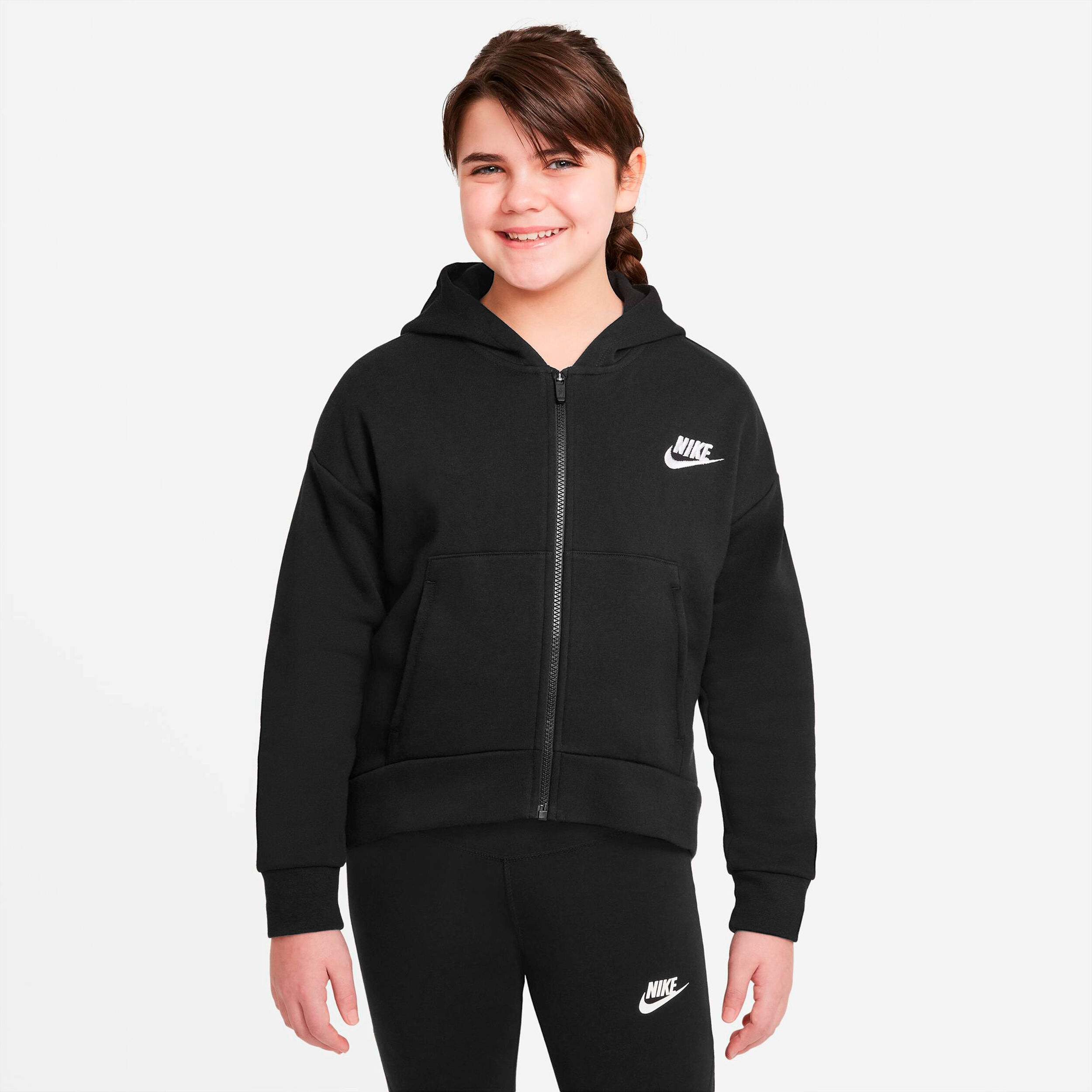 Sportswear Club Fleece Sweatjacke Mädchen - Schwarz, Weiß