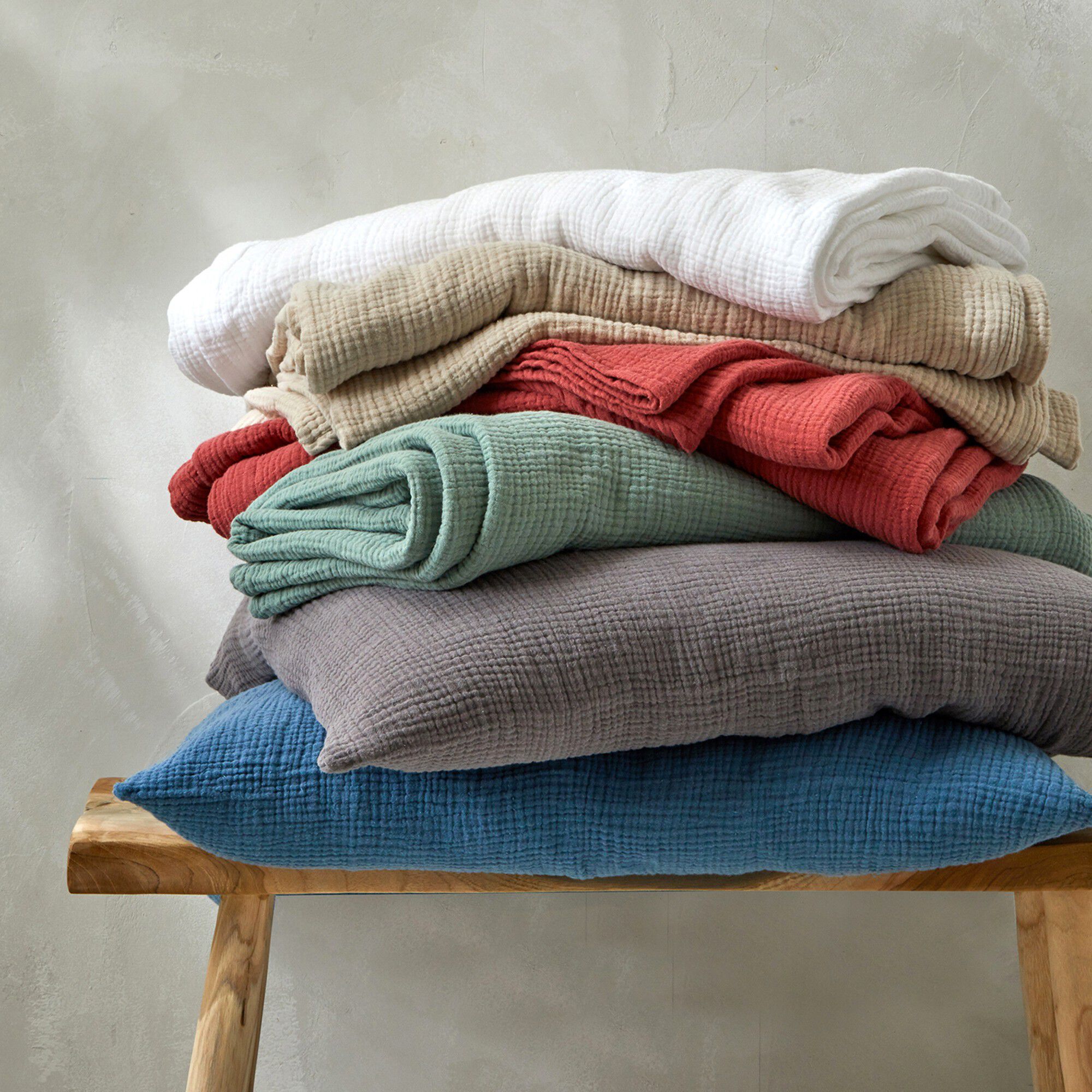 Linge de lit uni en triple gaze de coton