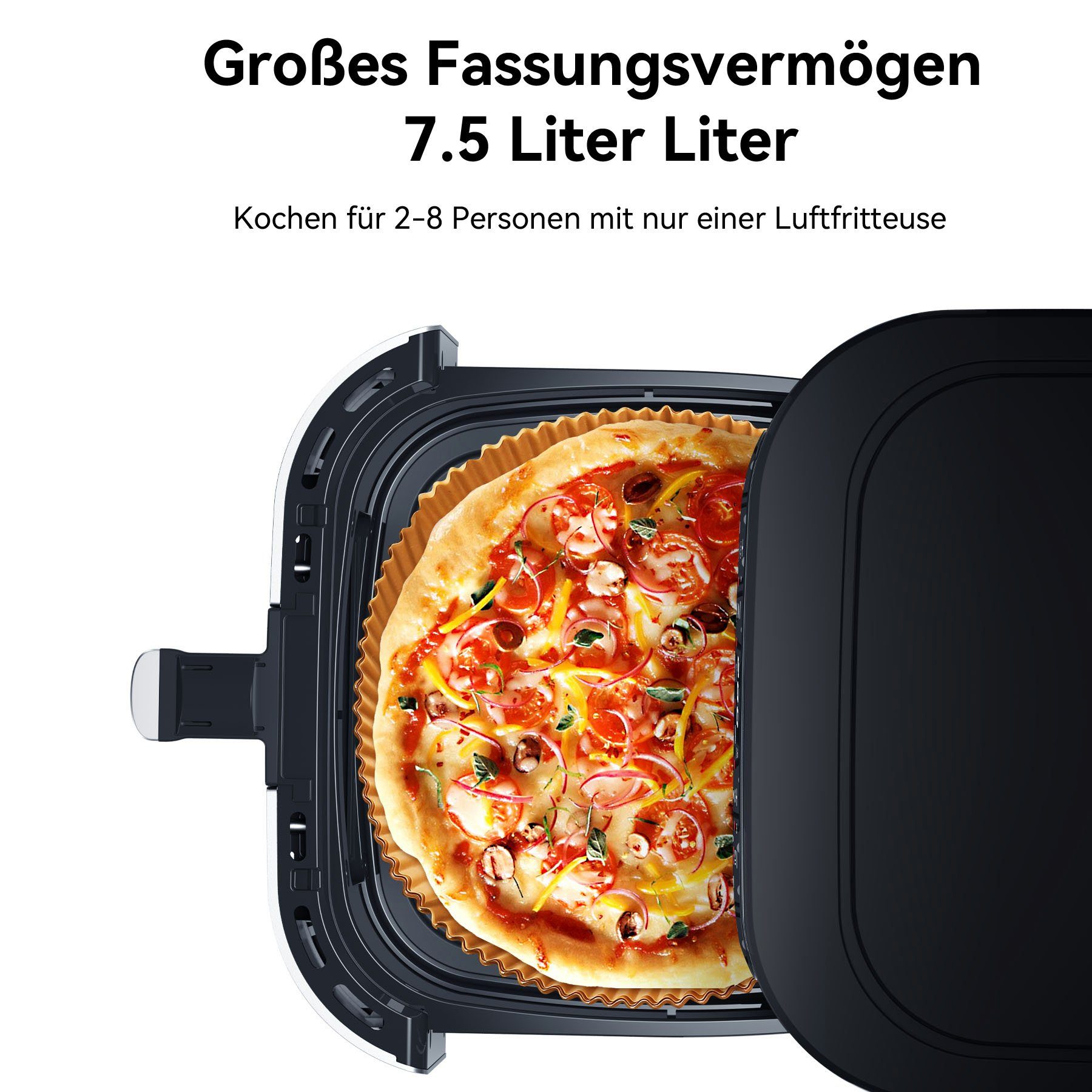 Senmudi Heißluftfritteuse 7.5L Airfryer 10 Programme,LED Touchscreen friteuse, 1800,00 W, Präzise Temperaturregelung 50~200℃, Timer, Fritteuse ohne Öl