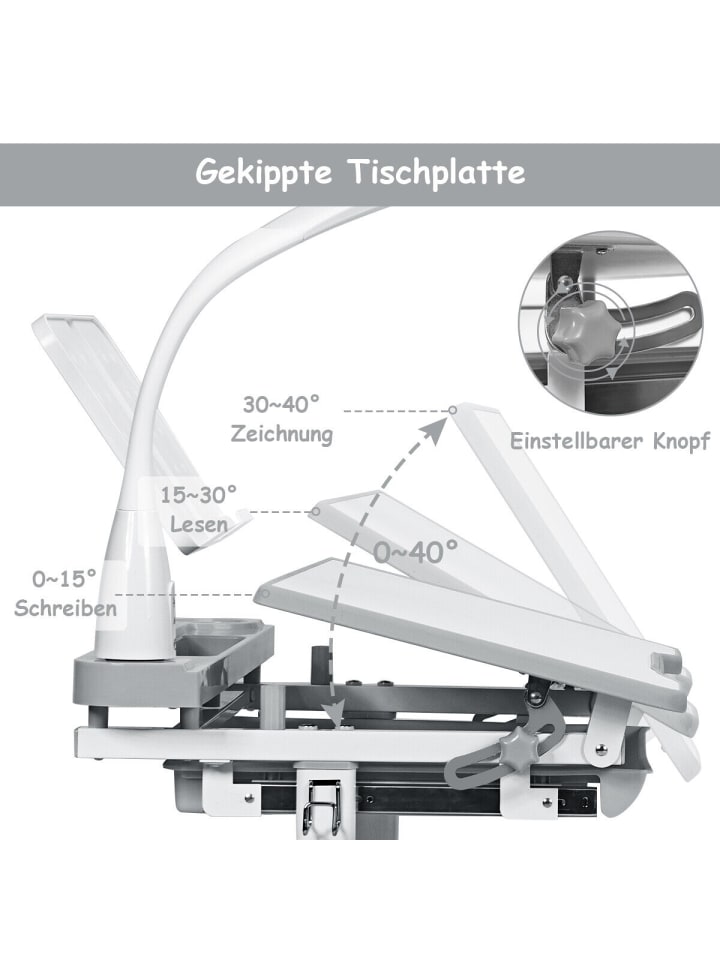 COSTWAY Kinderschreibtisch mit Lampe & Stuhl in Grau günstig kaufen onesize