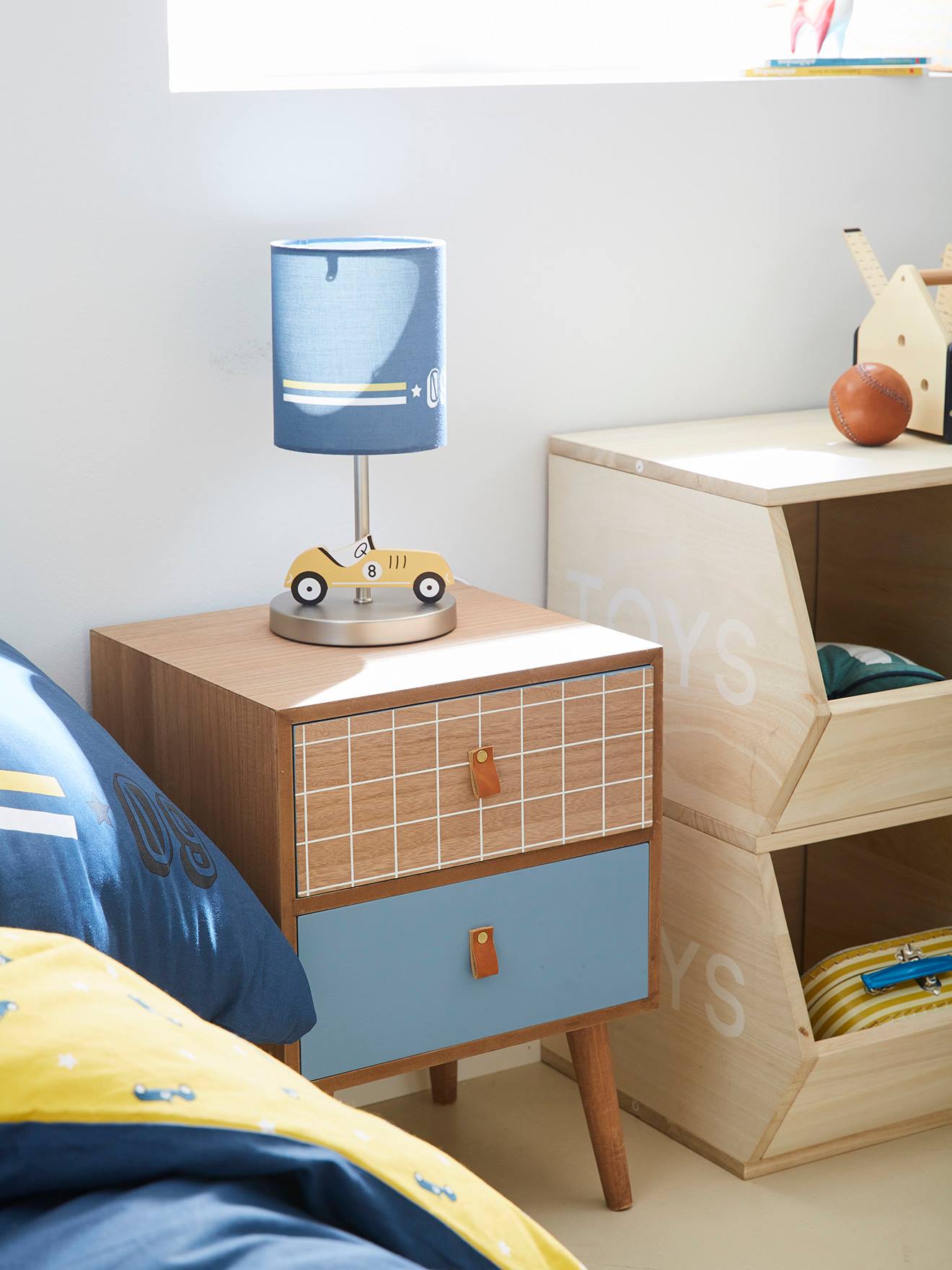 Vertbaudet Kinderzimmer Nachttischlampe RENNAUTO - blau