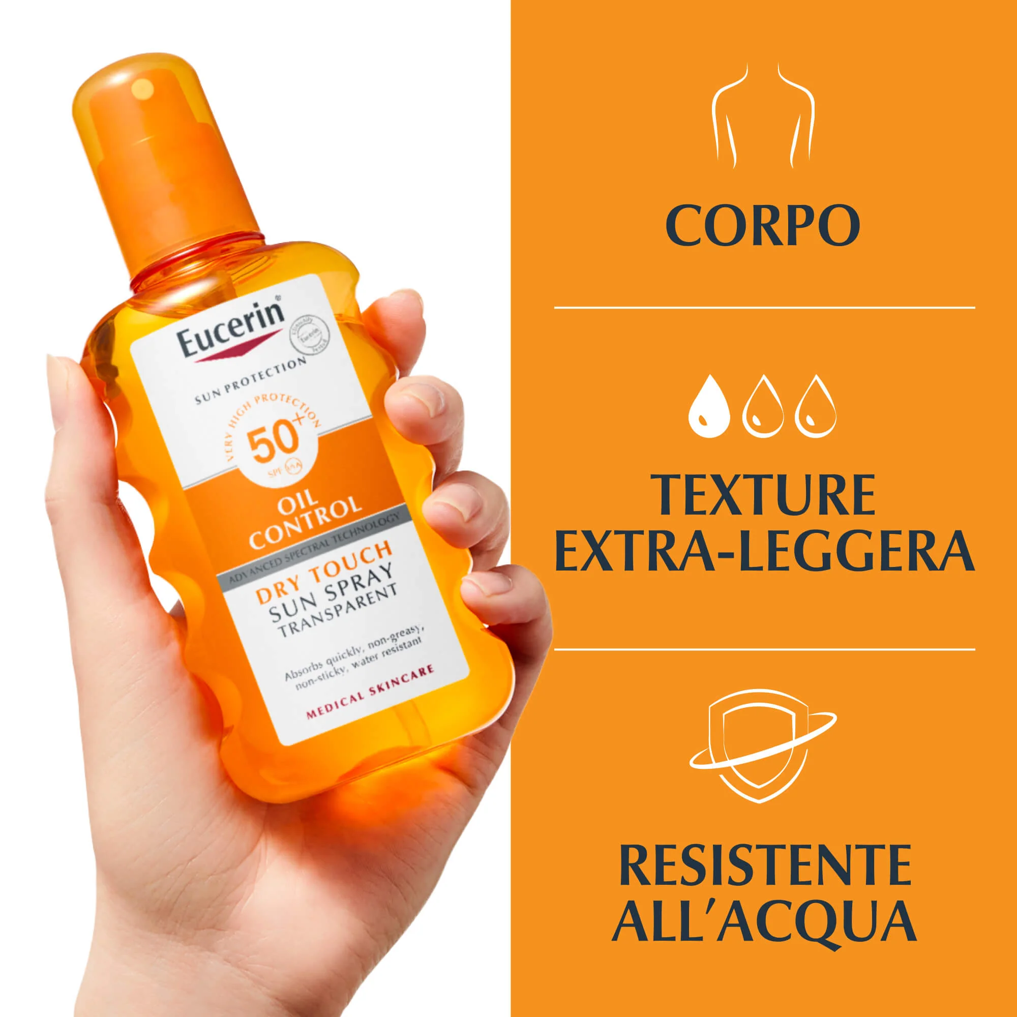 Spray solar de secado rápido transparente SPF50 - Spray solar corporal de alta protección.