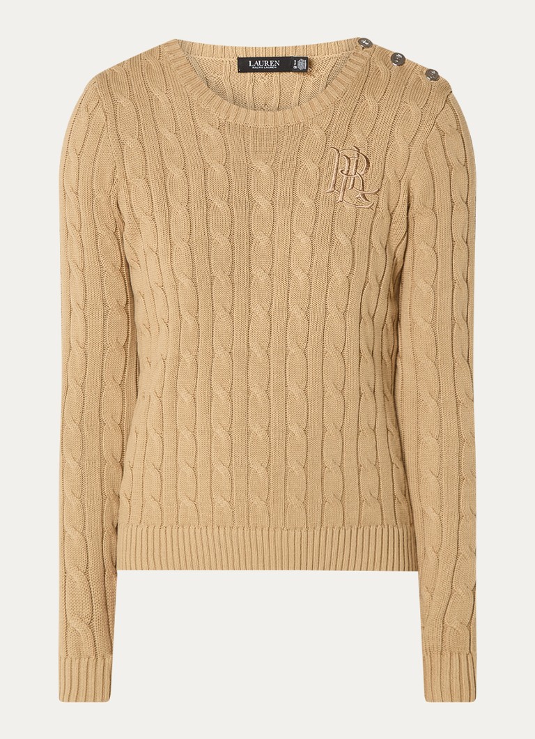 Ralph Lauren megztinis su kabeliu, siuvinėtu logotipu ir dekoratyvinėmis sagomis
