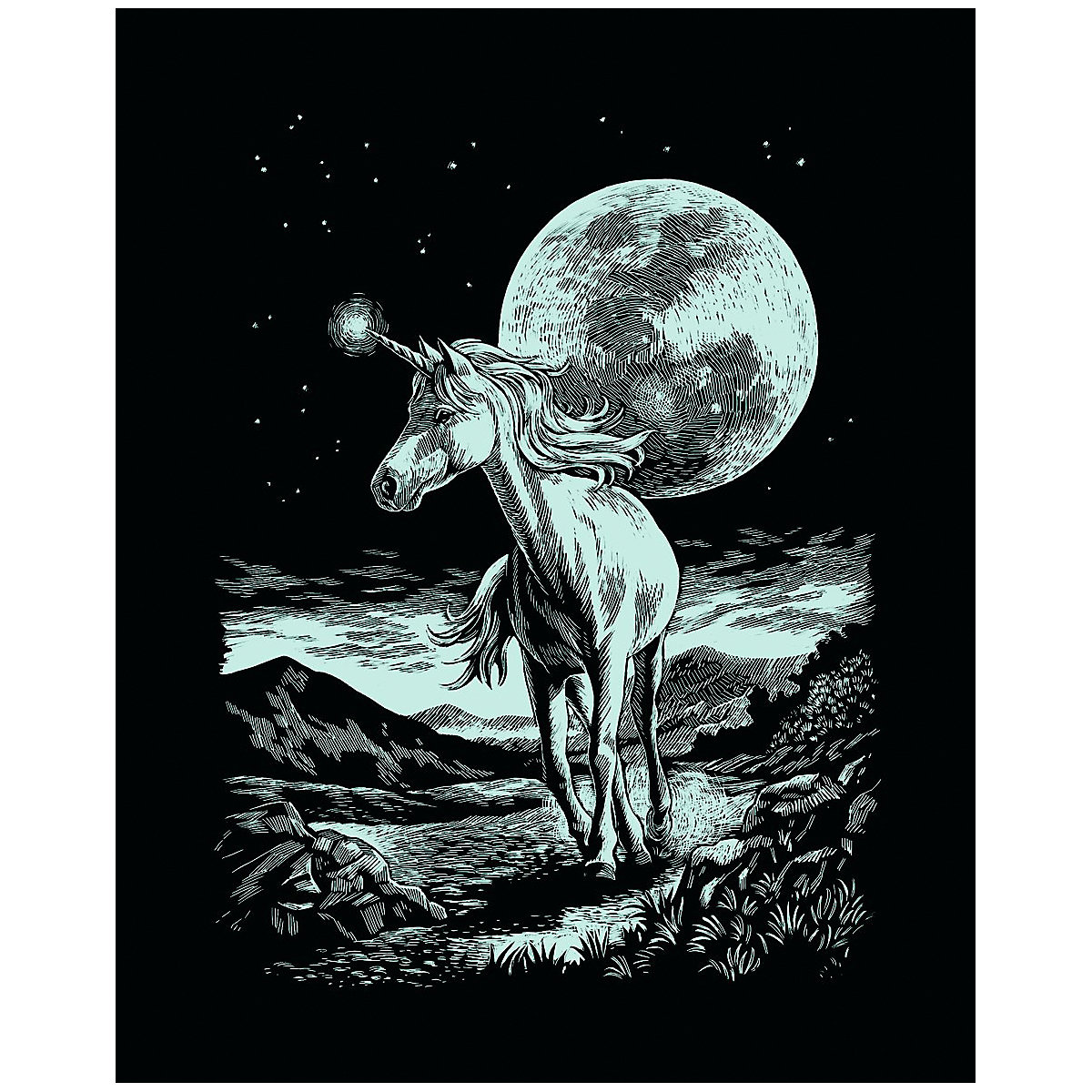 Kratzbild Scraper Einhorn, silber