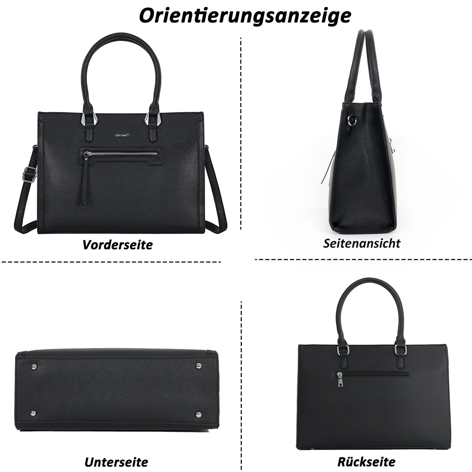 TAN.TOMI Businesstasche Business Handtasche Damen Leder Große Schultertasche Arbeit Schule, Bürotasche Damen 15 Zoll Notebooktasche mit 3 Fächern für Büro Schule