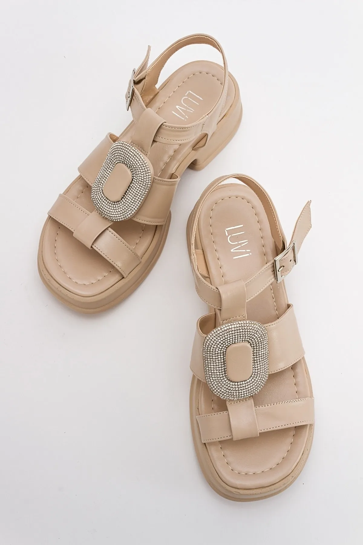 LuviShoes  Redy Ecru Beige Damensandalen